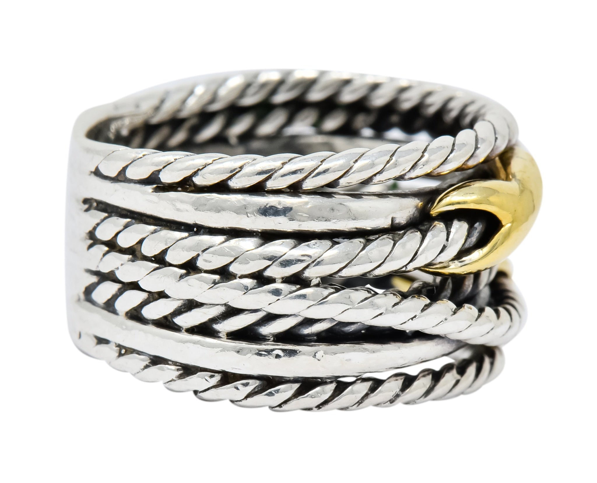 David Yurman Sterling Silver 18 Karat Gold Double X Crossover Ring - Wilson's Estate Jewelry