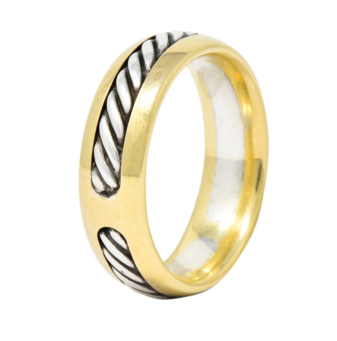 David Yurman Sterling Silver 18 Karat Two-Tone Gold Men's Band Ring - Wilson's Estate Jewelry