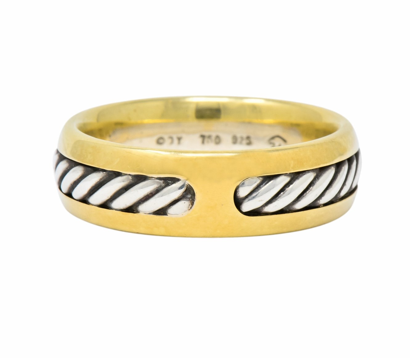 David Yurman Sterling Silver 18 Karat Two-Tone Gold Men's Band Ring - Wilson's Estate Jewelry