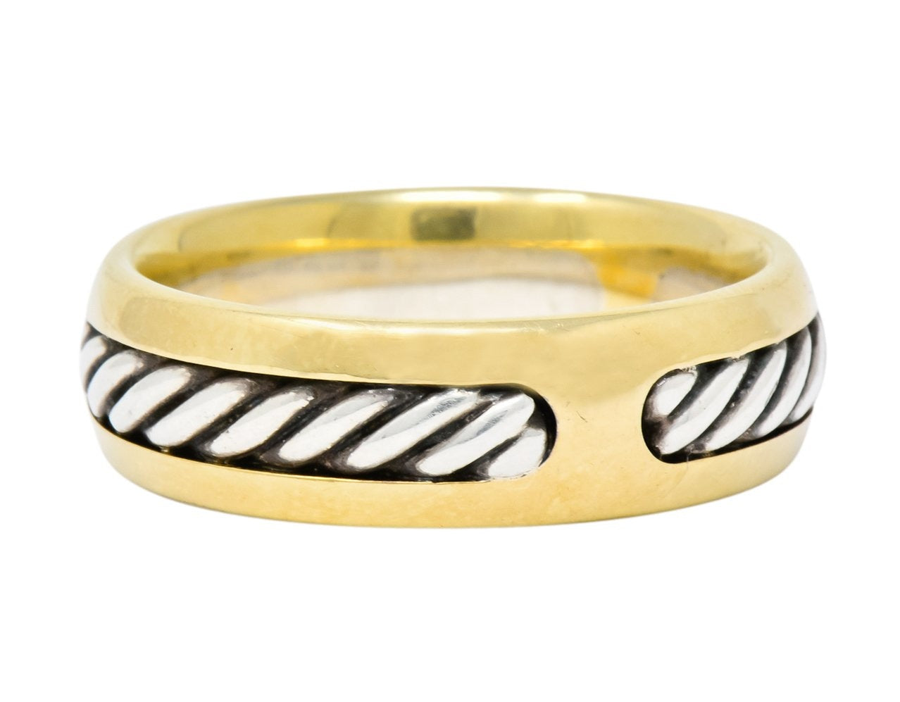 David Yurman Sterling Silver 18 Karat Two-Tone Gold Men's Band Ring - Wilson's Estate Jewelry