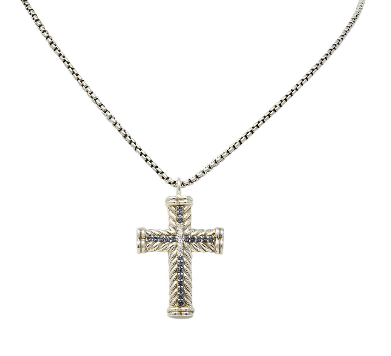 David Yurman Unisex 1.00 CTW Diamond Topaz Sterling Silver Chevron Cross Pendant Necklace - Wilson's Estate Jewelry