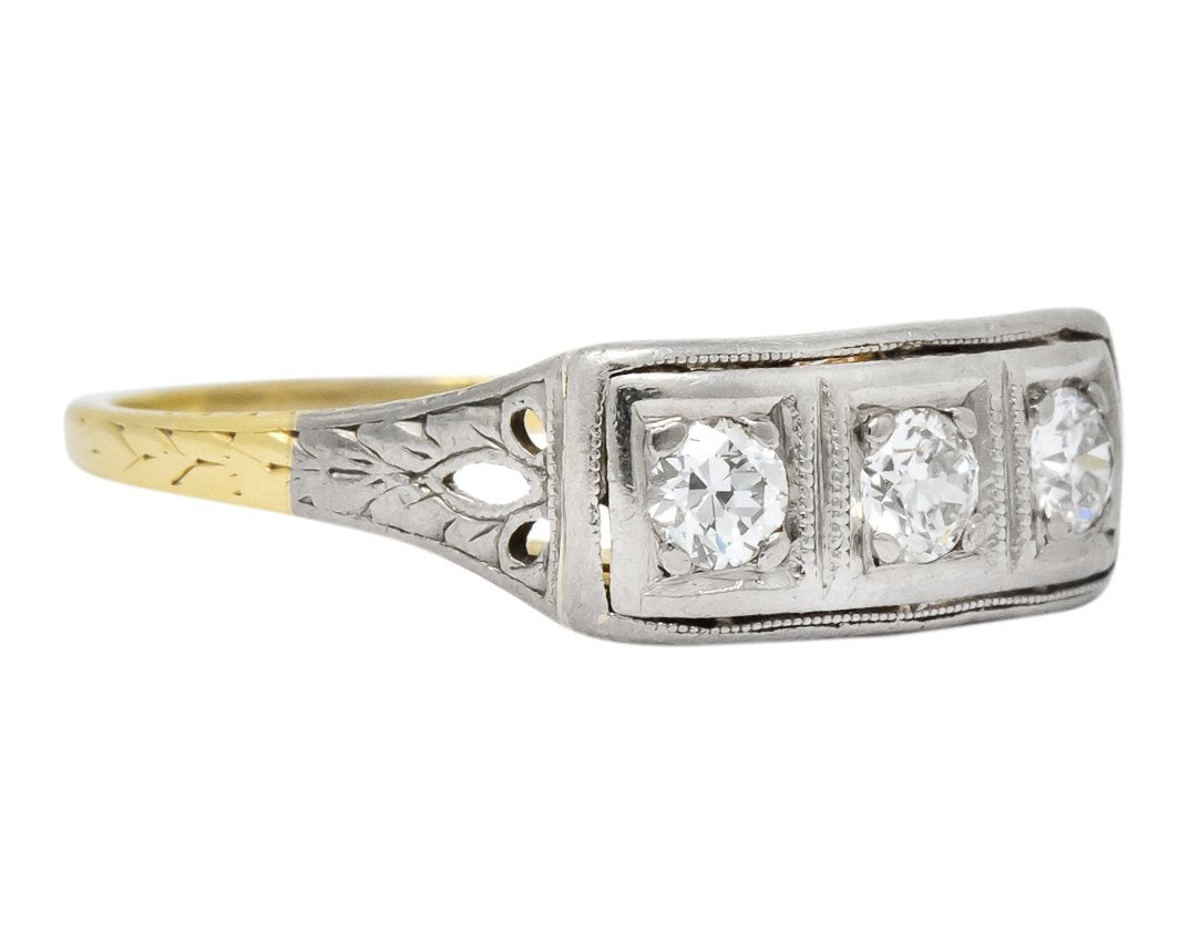 Edwardian 0.30 CTW Diamond Platinum-Topped 14 Karat Gold Ring - Wilson's Estate Jewelry