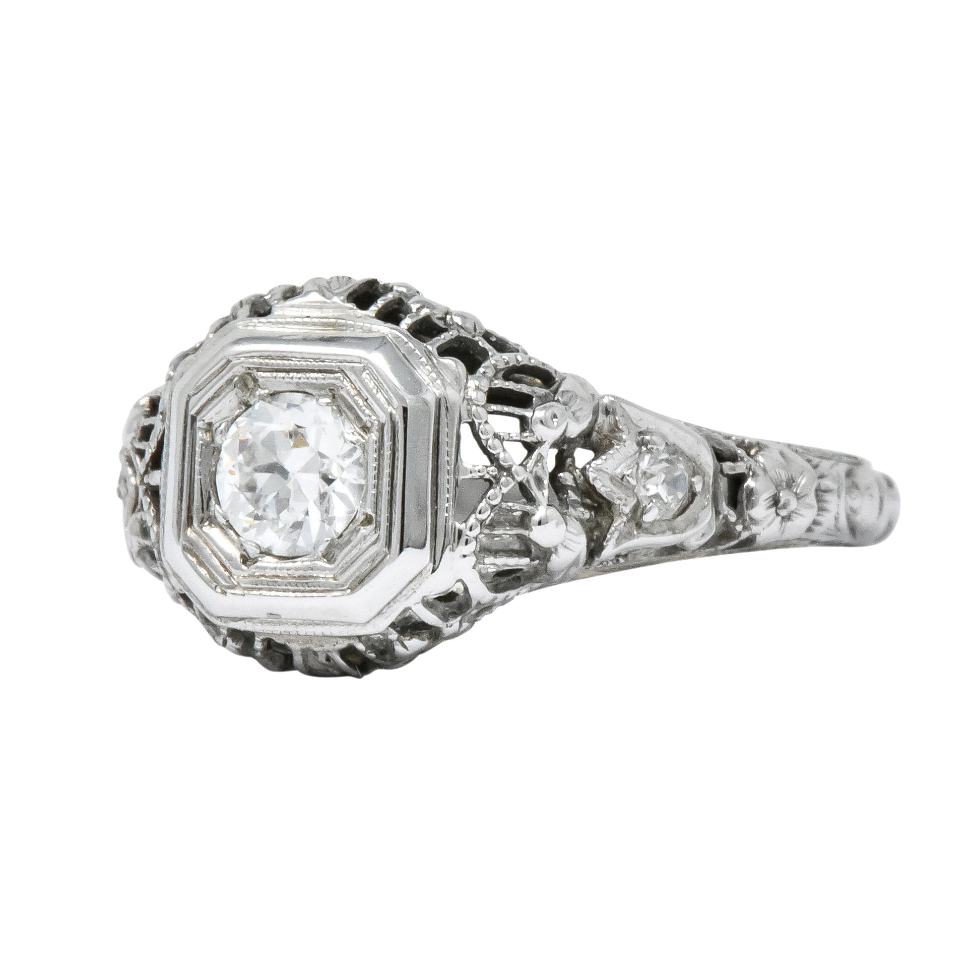 Edwardian 0.32 CTW Diamond 18 Karat White Gold Engagement Ring - Wilson's Estate Jewelry