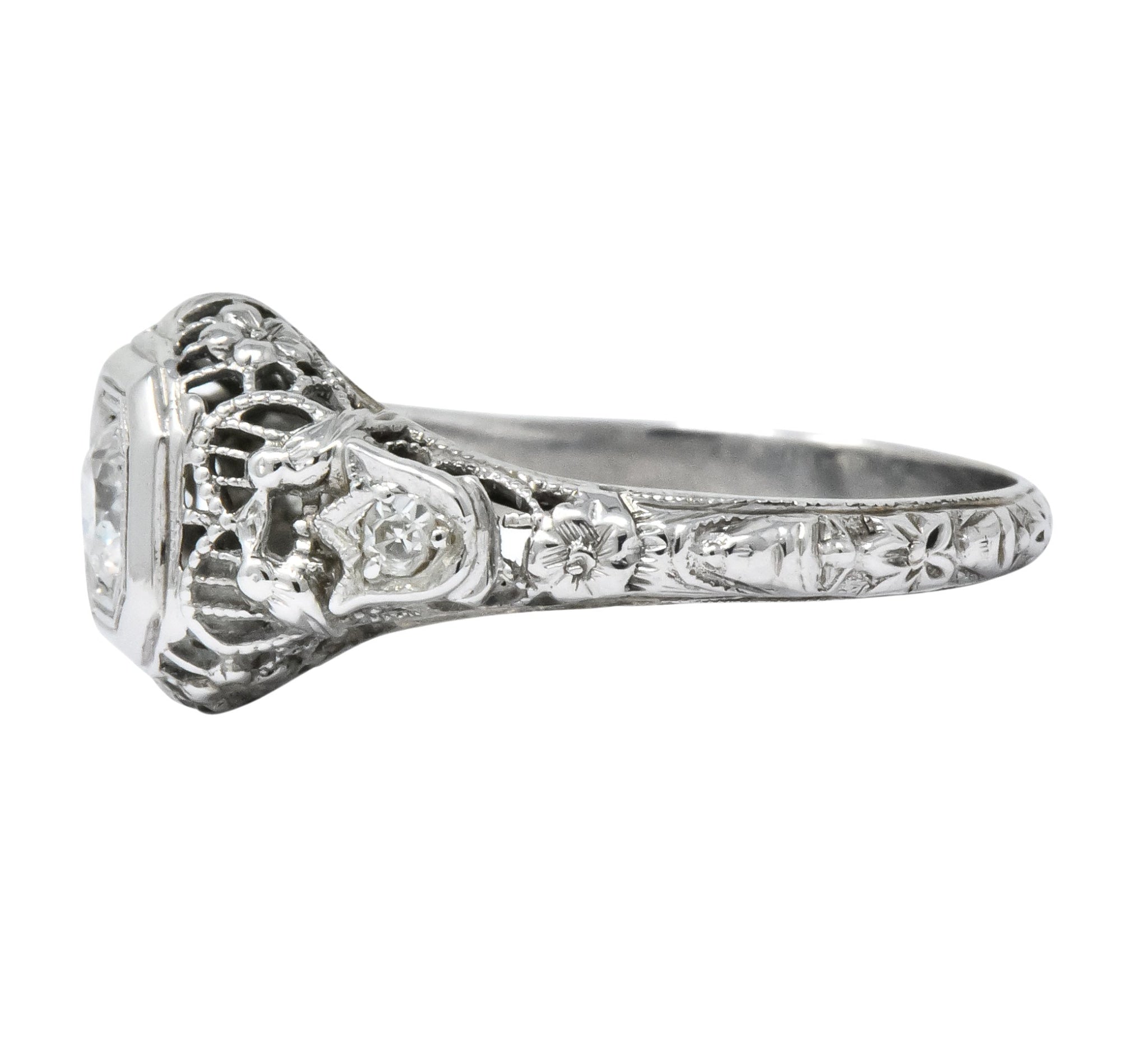 Edwardian 0.32 CTW Diamond 18 Karat White Gold Engagement Ring - Wilson's Estate Jewelry