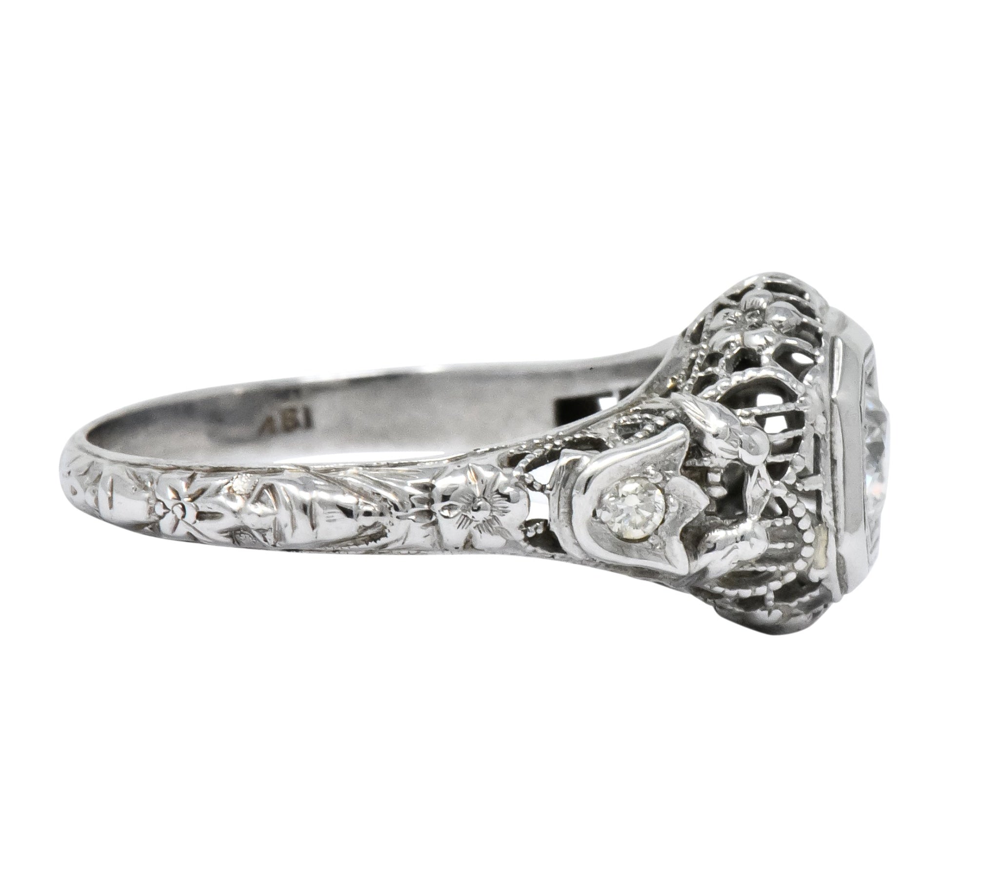 Edwardian 0.32 CTW Diamond 18 Karat White Gold Engagement Ring - Wilson's Estate Jewelry