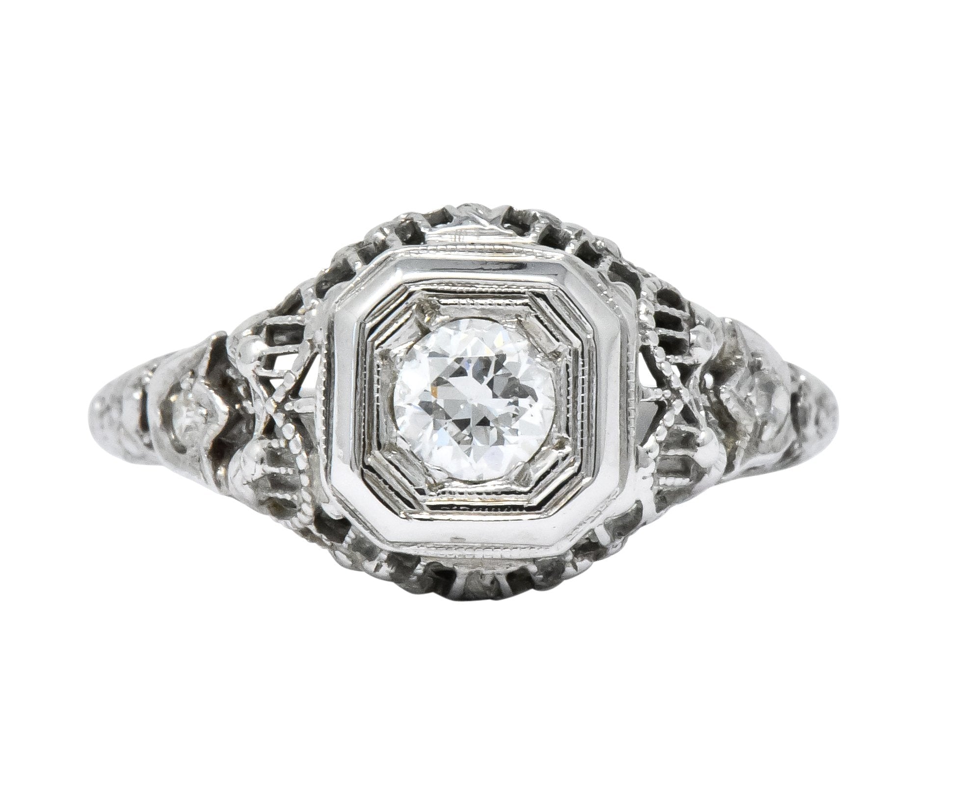 Edwardian 0.32 CTW Diamond 18 Karat White Gold Engagement Ring - Wilson's Estate Jewelry