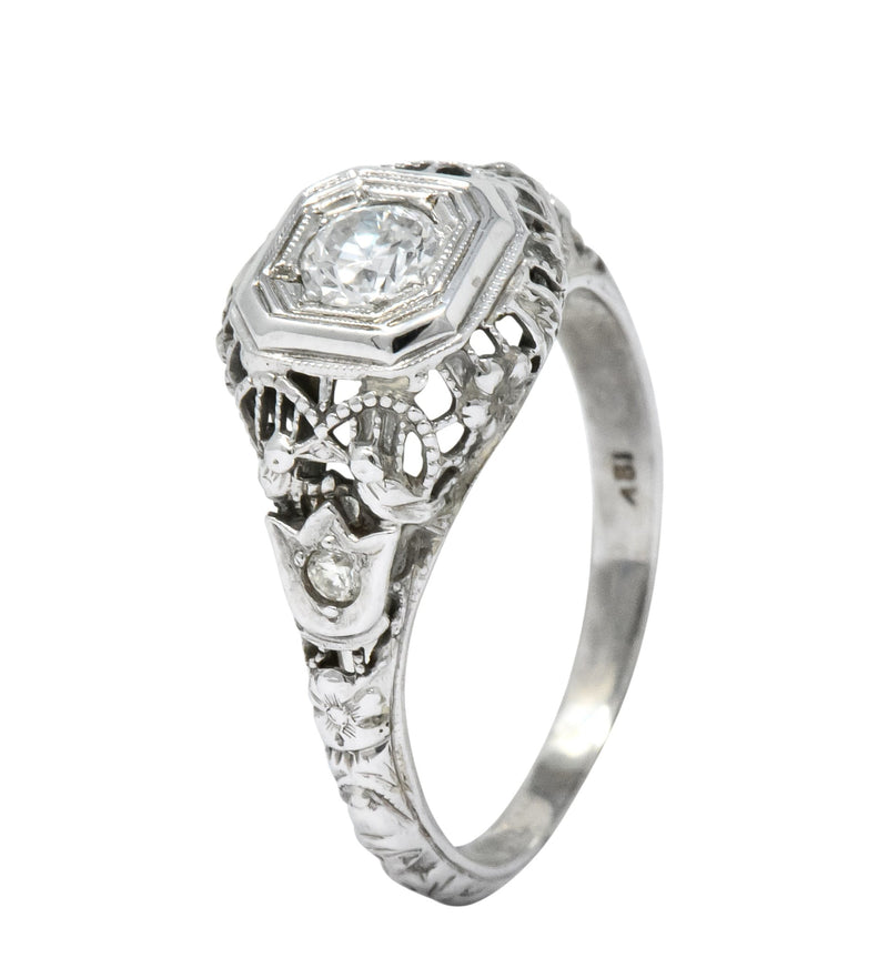 Edwardian 0.32 CTW Diamond 18 Karat White Gold Engagement Ring - Wilson's Estate Jewelry