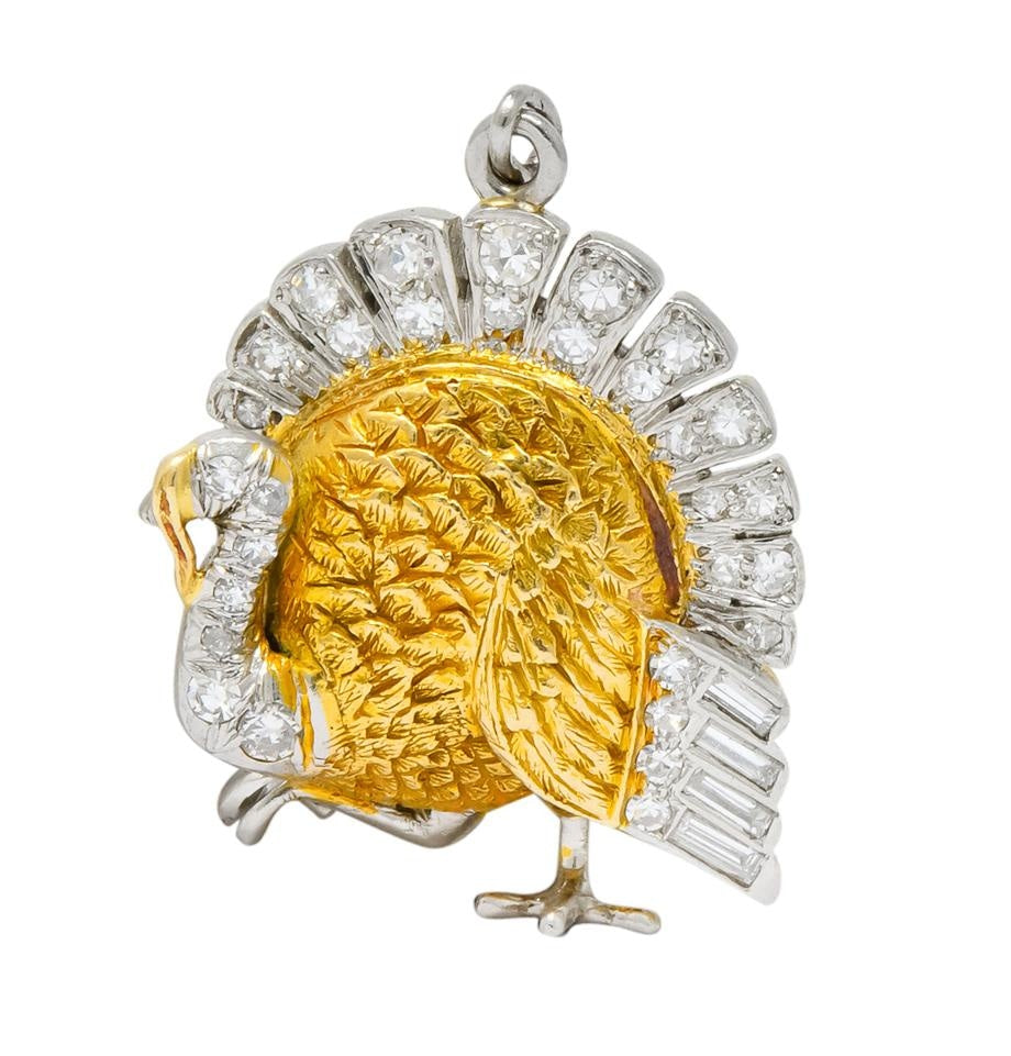 Edwardian 0.38 CTW Diamond 18 Karat Gold Platinum Turkey Charm - Wilson's Estate Jewelry