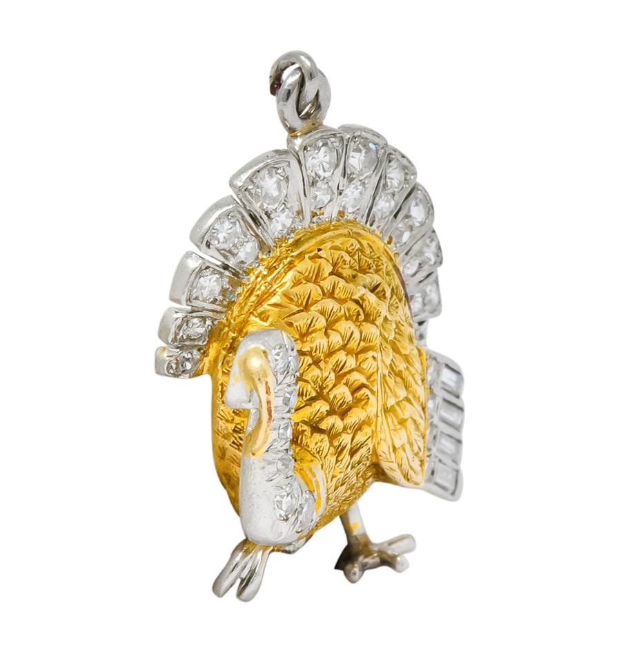 Edwardian 0.38 CTW Diamond 18 Karat Gold Platinum Turkey Charm - Wilson's Estate Jewelry