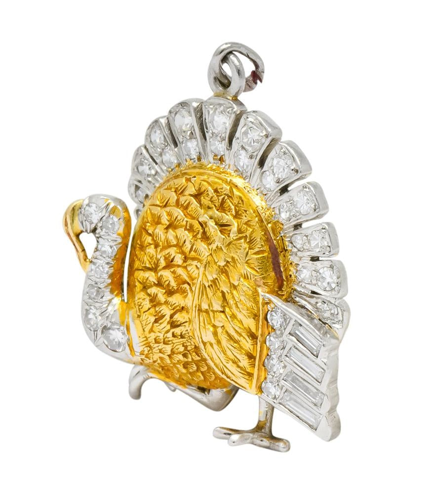 Edwardian 0.38 CTW Diamond 18 Karat Gold Platinum Turkey Charm - Wilson's Estate Jewelry