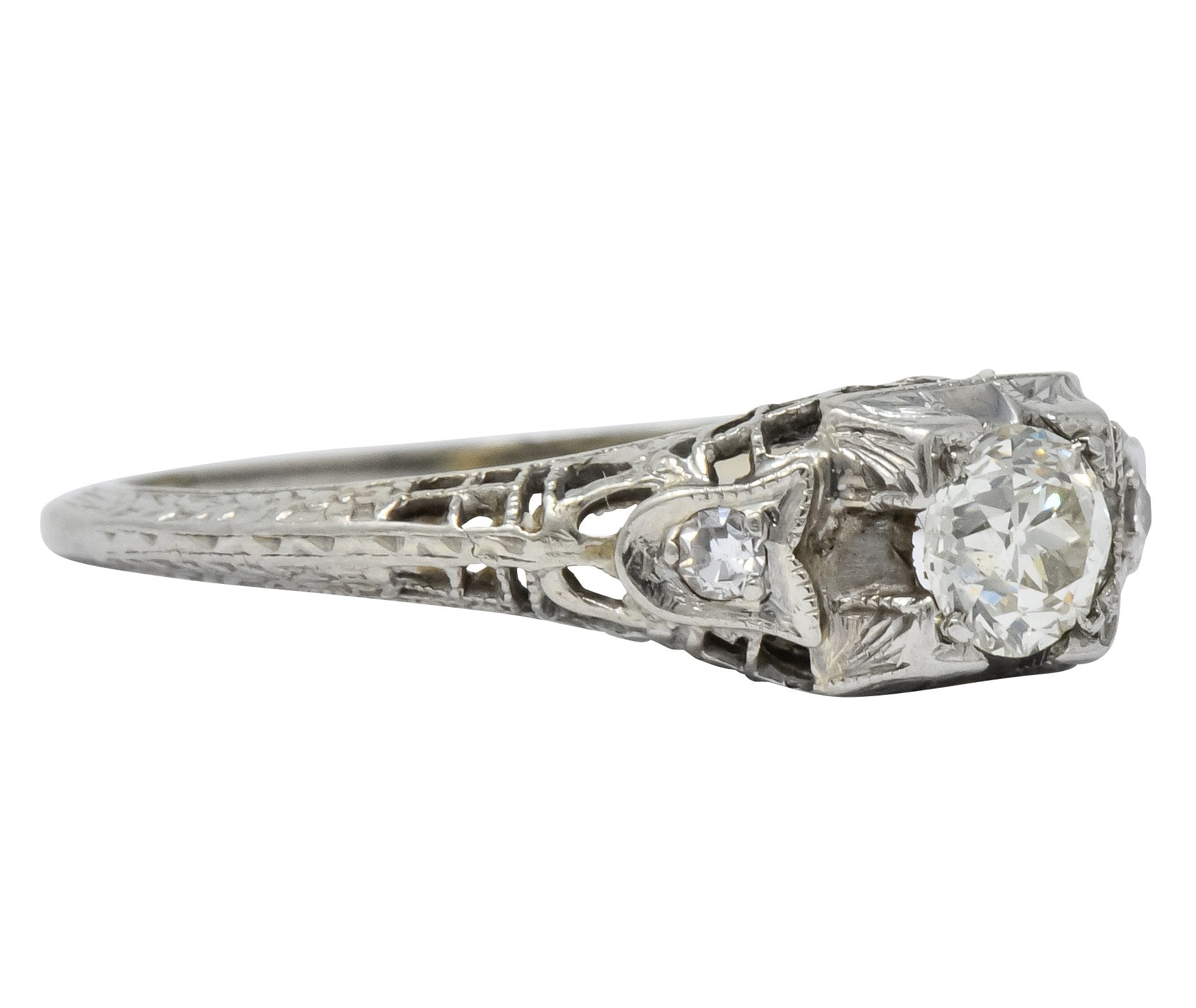 Edwardian 0.47 CTW Diamond 18 Karat White Gold Engagement Ring - Wilson's Estate Jewelry