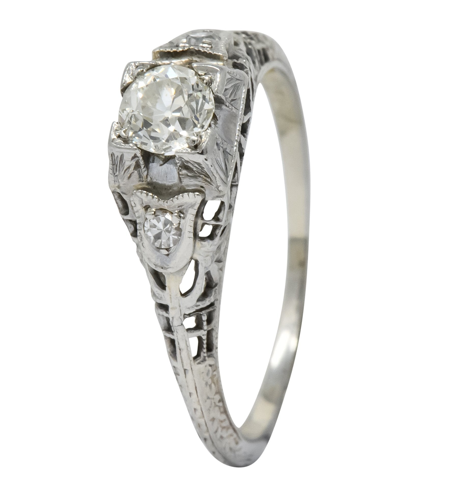 Edwardian 0.47 CTW Diamond 18 Karat White Gold Engagement Ring - Wilson's Estate Jewelry