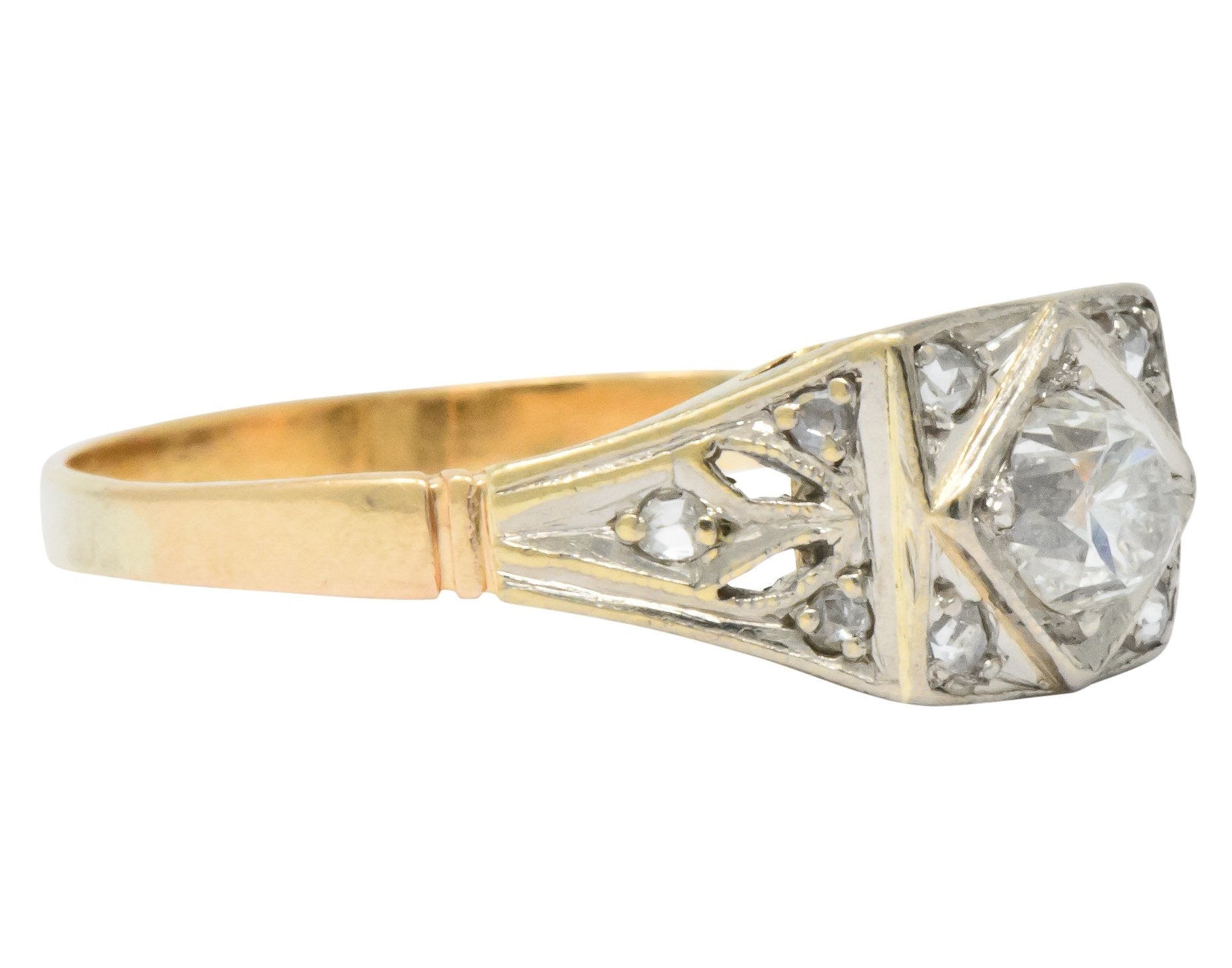 Edwardian 0.50 CTW Diamond Platinum 14 Karat Gold Antique Engagement Ring - Wilson's Estate Jewelry