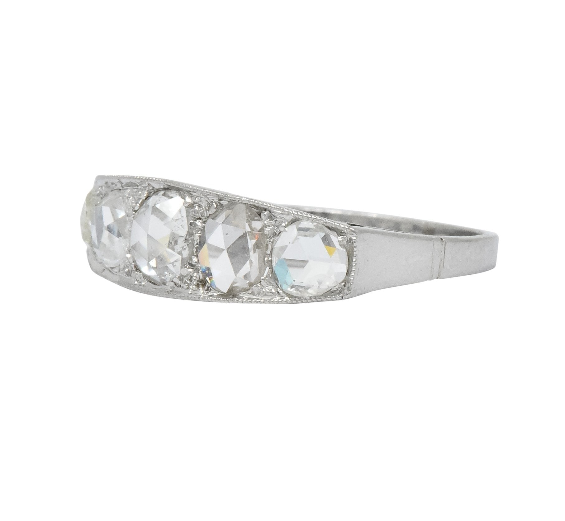 Edwardian 0.55 CTW Rose Cut Diamond Platinum Five Stone Band Ring - Wilson's Estate Jewelry