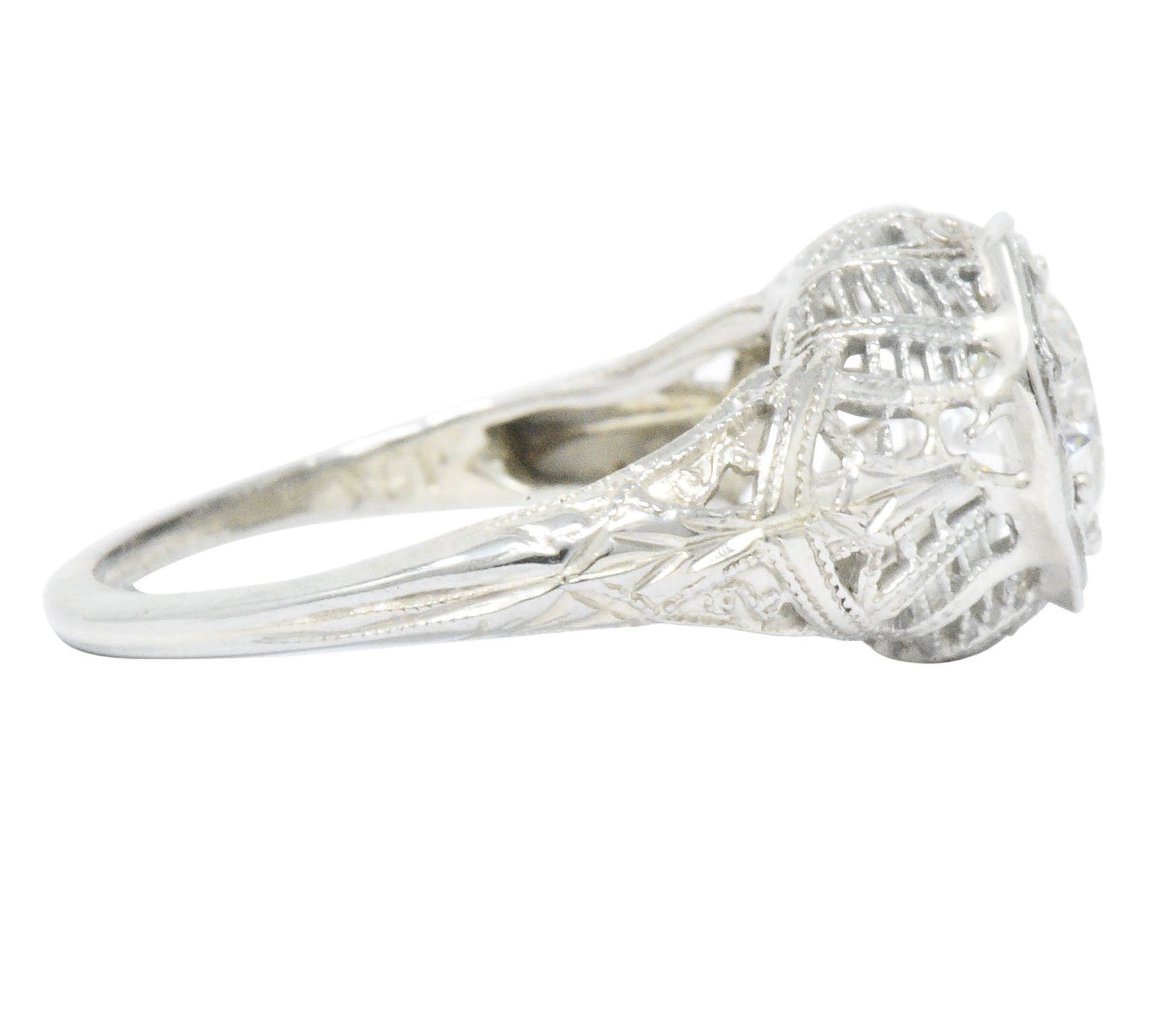 Edwardian 0.63 CTW Diamond 18 Karat White Gold Engagement Ring GIA Wilson's Estate Jewelry