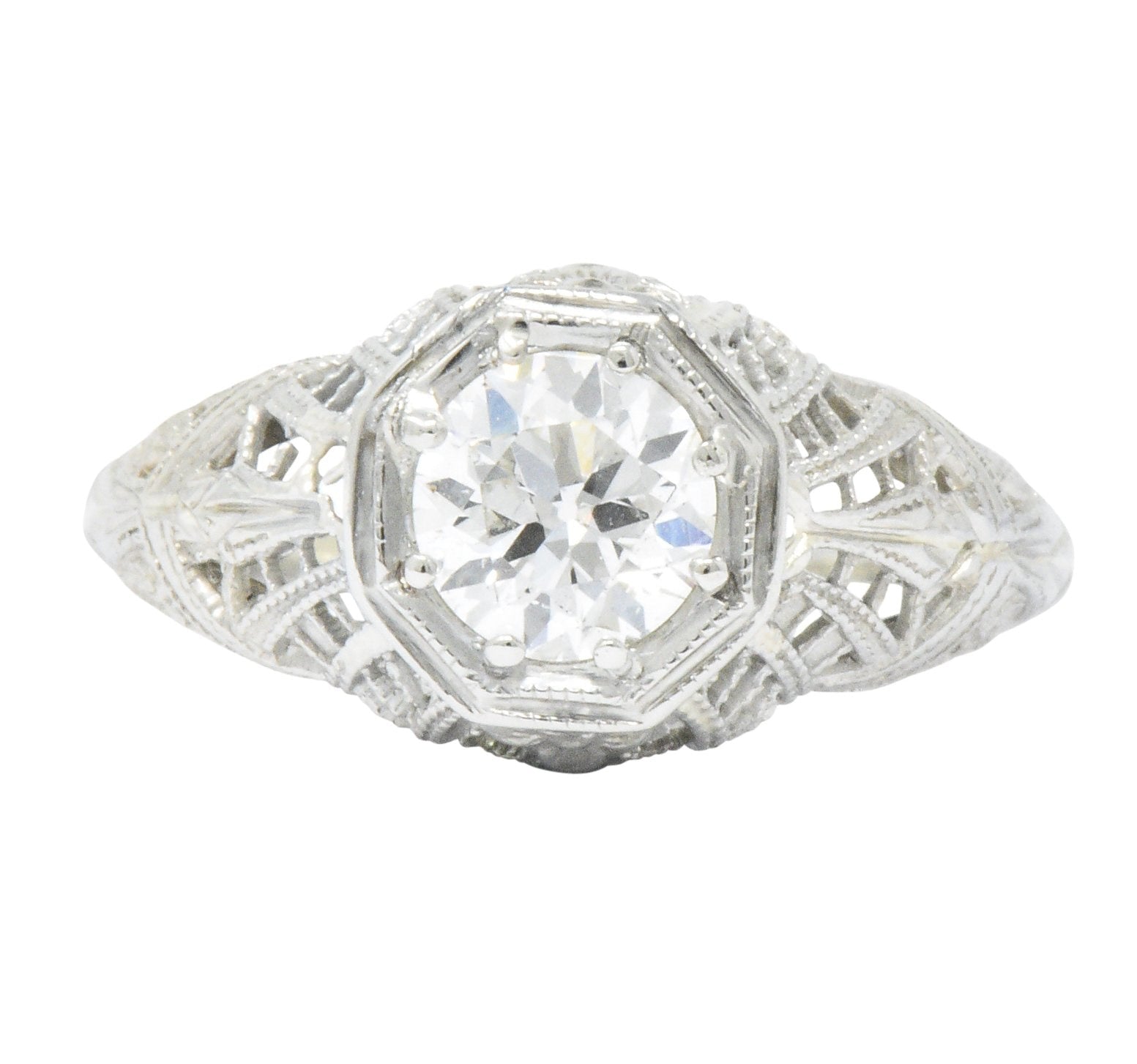 Edwardian 0.63 CTW Diamond 18 Karat White Gold Engagement Ring GIA Wilson's Estate Jewelry