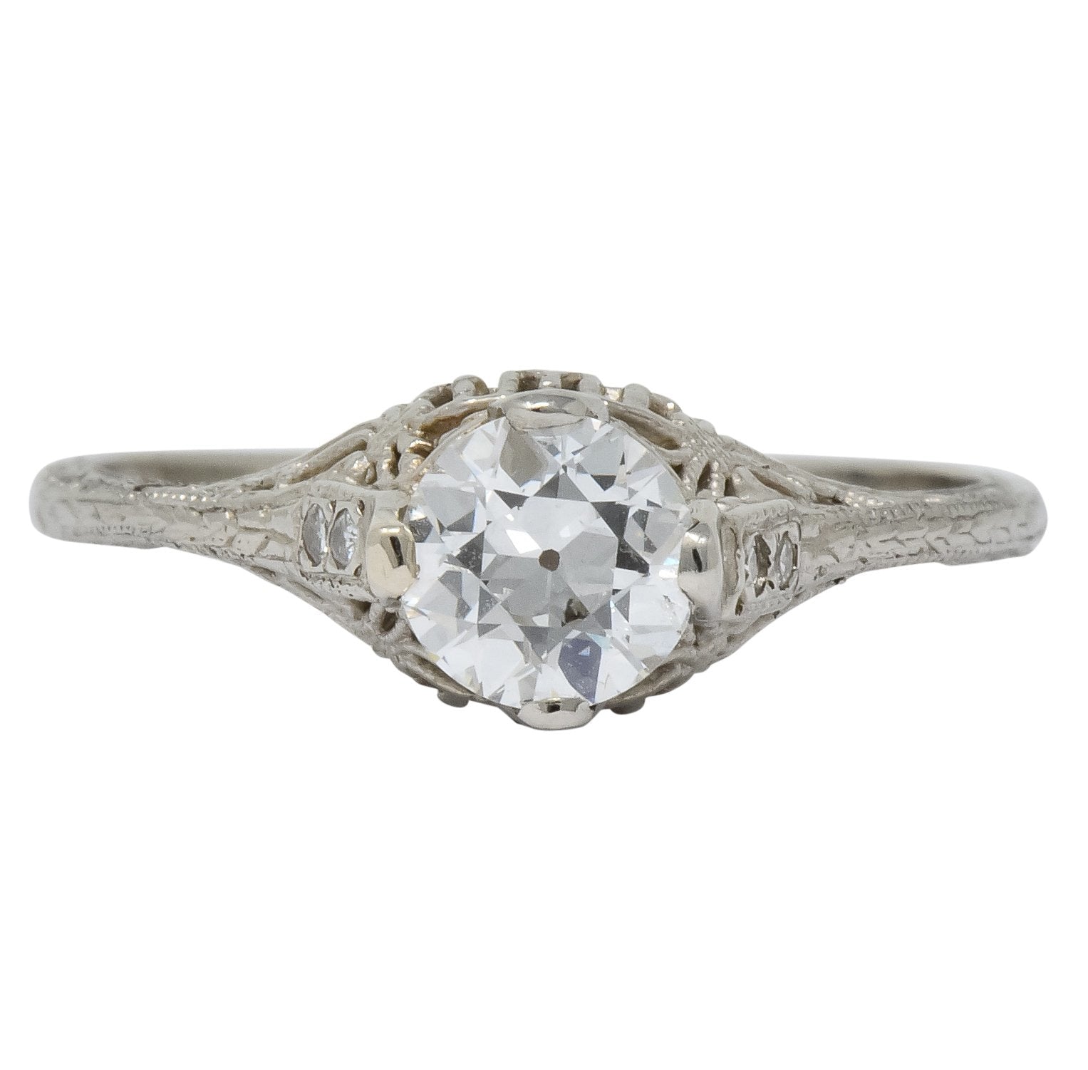 Edwardian 0.88 CTW Diamond 14 Karat White Gold Engagement Ring GIA - Wilson's Estate Jewelry