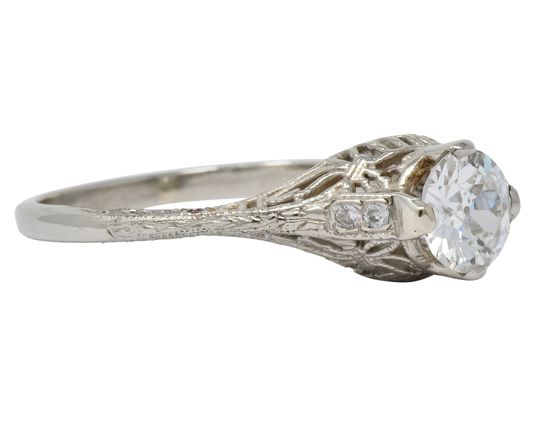 Edwardian 0.88 CTW Diamond 14 Karat White Gold Engagement Ring GIA - Wilson's Estate Jewelry