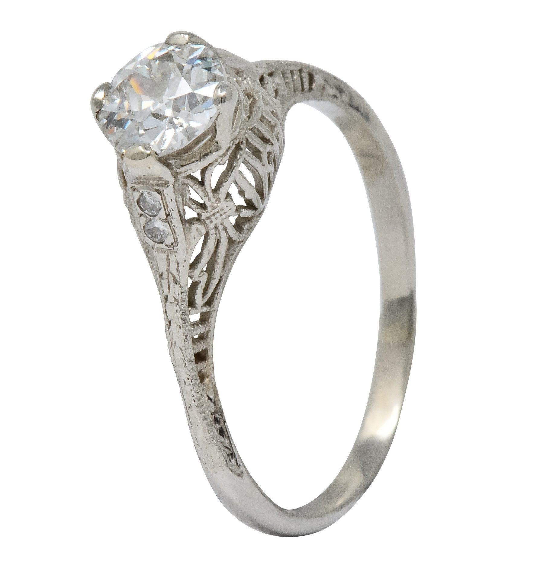 Edwardian 0.88 CTW Diamond 14 Karat White Gold Engagement Ring GIA - Wilson's Estate Jewelry