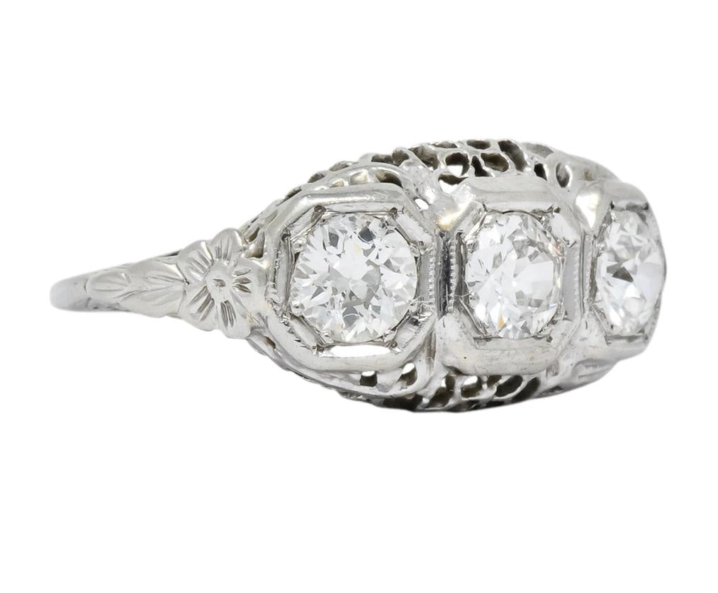 Edwardian 1.00 CTW Diamond Platinum-Topped 14 Karat White Gold Three Stone Ring - Wilson's Estate Jewelry