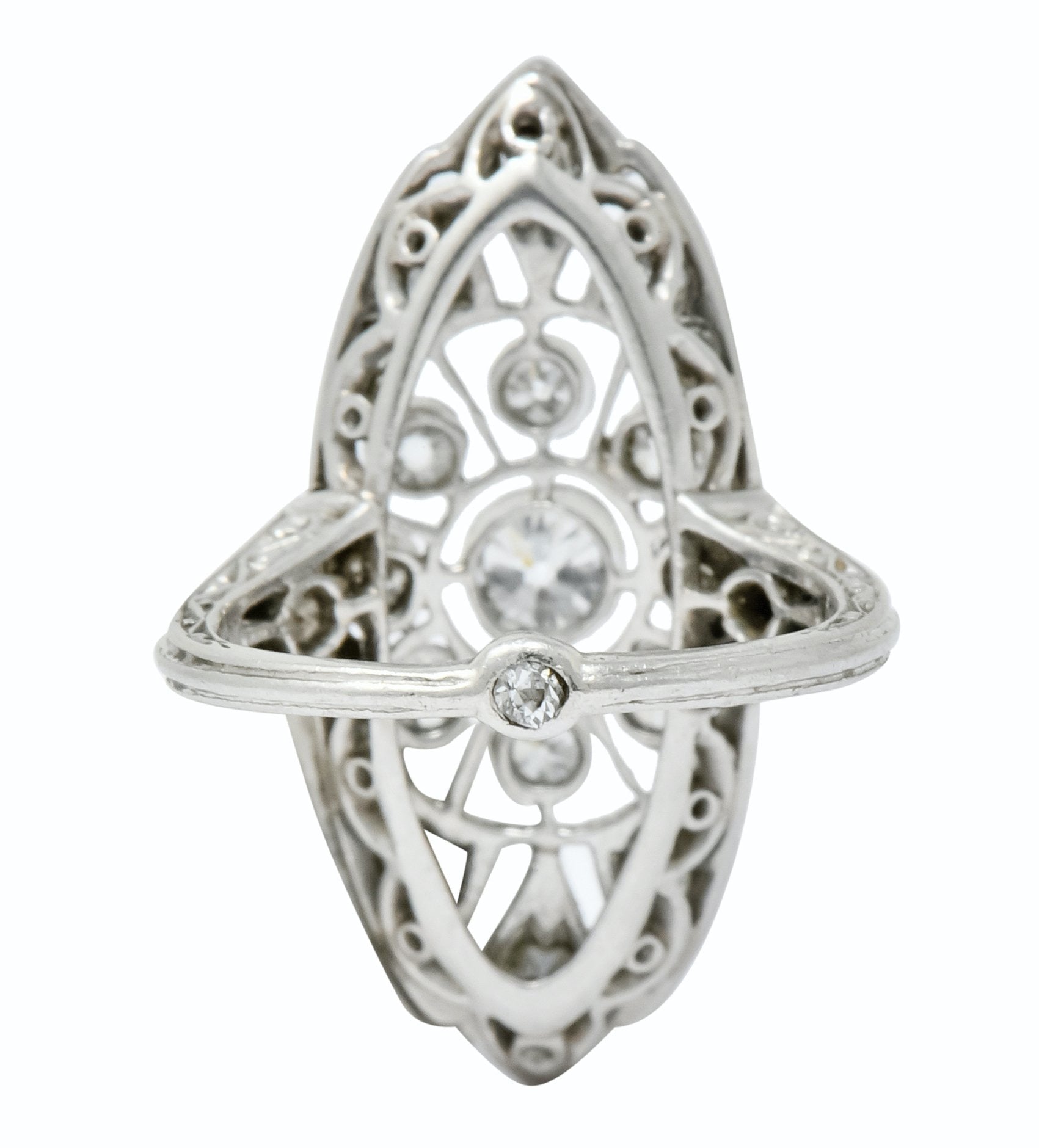 Edwardian 1.10 CTW Diamond Platinum Navette Dinner Ring - Wilson's Estate Jewelry