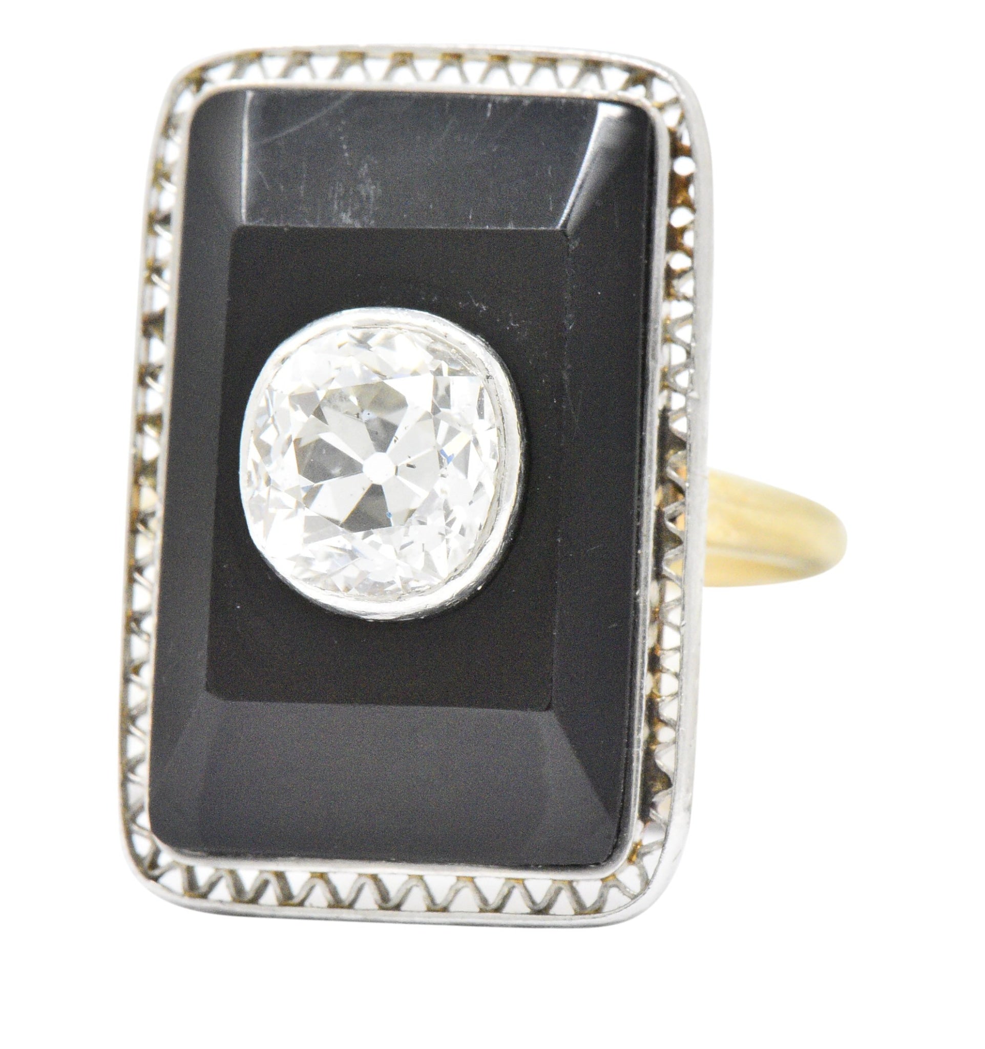 Edwardian 1.20 CTW Diamond Onyx Platinum 14 Karat Gold Ring Wilson's Estate Jewelry