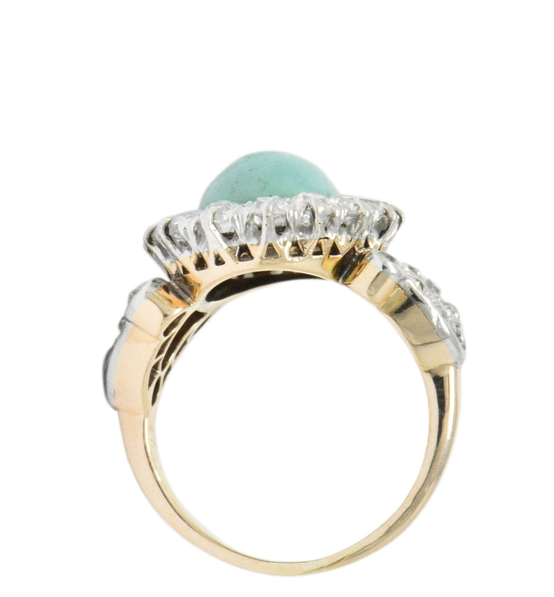 Edwardian 1.26 CTW Diamond Turquoise Platinum-Topped 14 Karat Gold Ring Wilson's Estate Jewelry