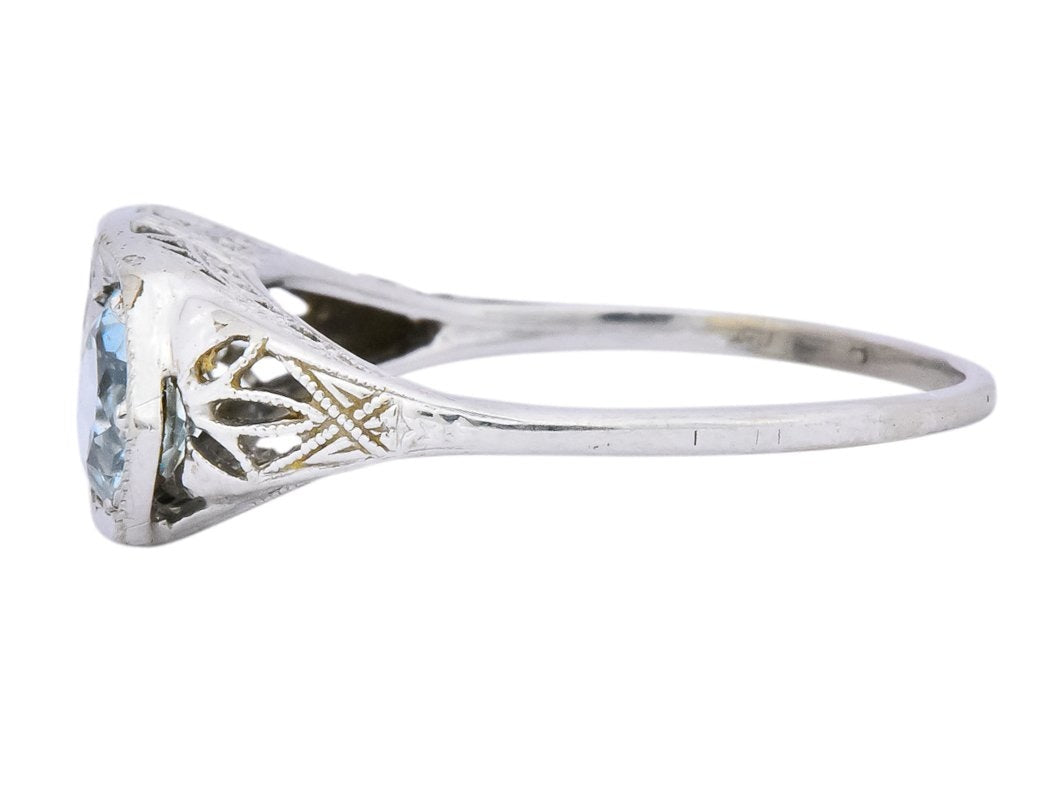 Edwardian 1.30 CTW Aquamarine Diamond Platinum Dinner Ring - Wilson's Estate Jewelry