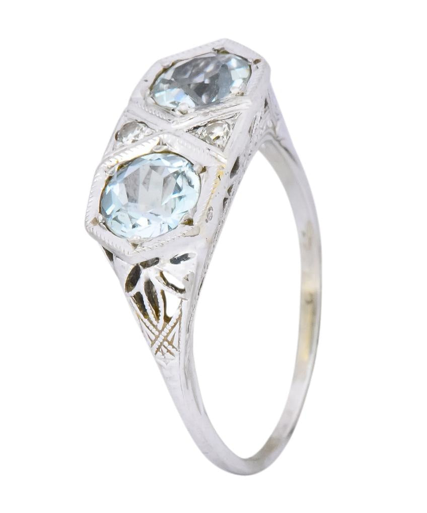 Edwardian 1.30 CTW Aquamarine Diamond Platinum Dinner Ring - Wilson's Estate Jewelry