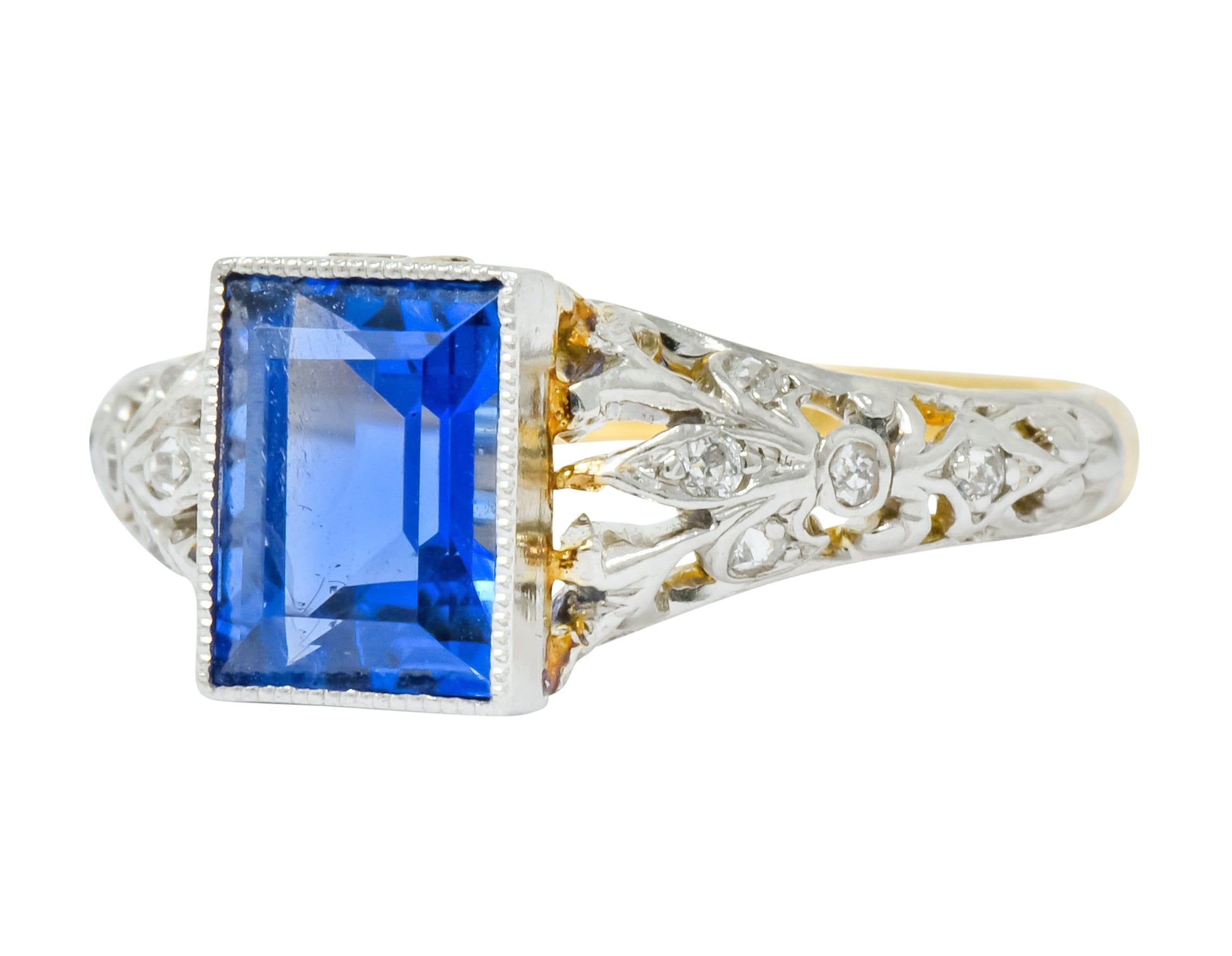 Edwardian 1.42 CTW No Heat Ceylon Sapphire Diamond Platinum-Topped Gold Ring AGL Wilson's Estate Jewelry