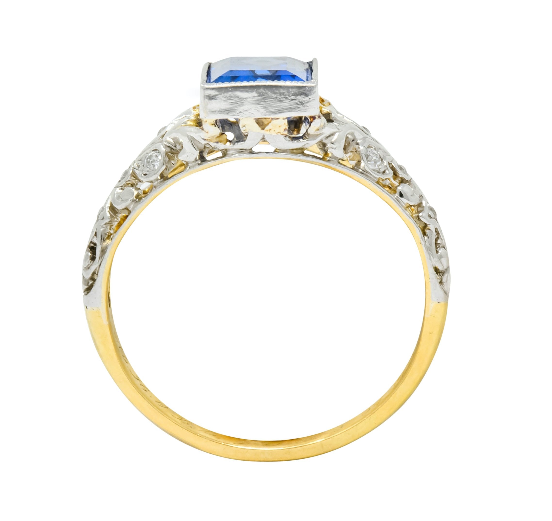 Edwardian 1.42 CTW No Heat Ceylon Sapphire Diamond Platinum-Topped Gold Ring AGL Wilson's Estate Jewelry