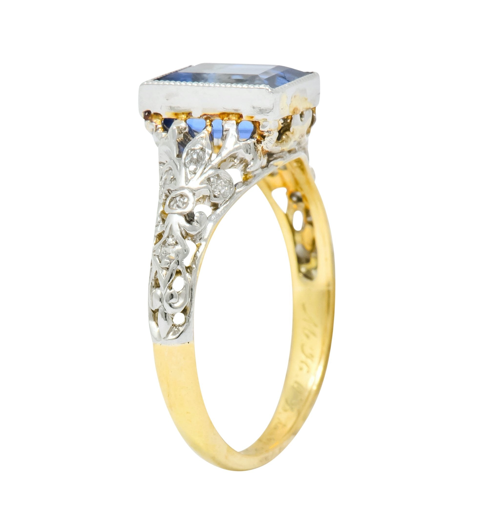 Edwardian 1.42 CTW No Heat Ceylon Sapphire Diamond Platinum-Topped Gold Ring AGL Wilson's Estate Jewelry