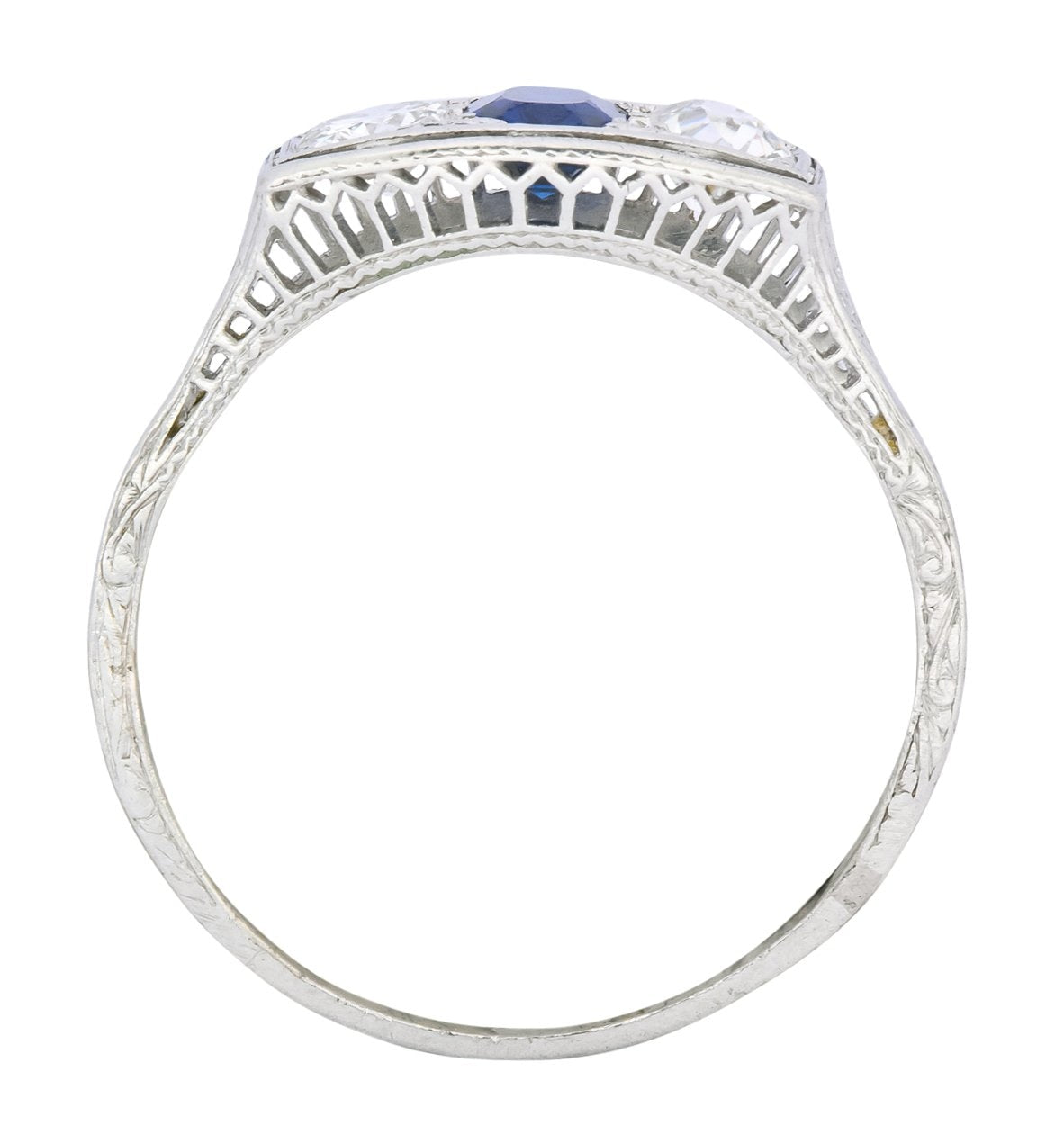 Edwardian 1.38 CTW Diamond Sapphire Platinum Three Stone Band Ring - Wilson's Estate Jewelry