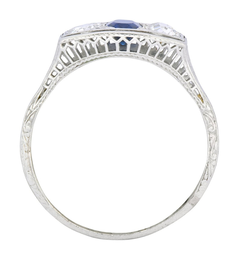 Edwardian 1.38 CTW Diamond Sapphire Platinum Three Stone Band Ring - Wilson's Estate Jewelry