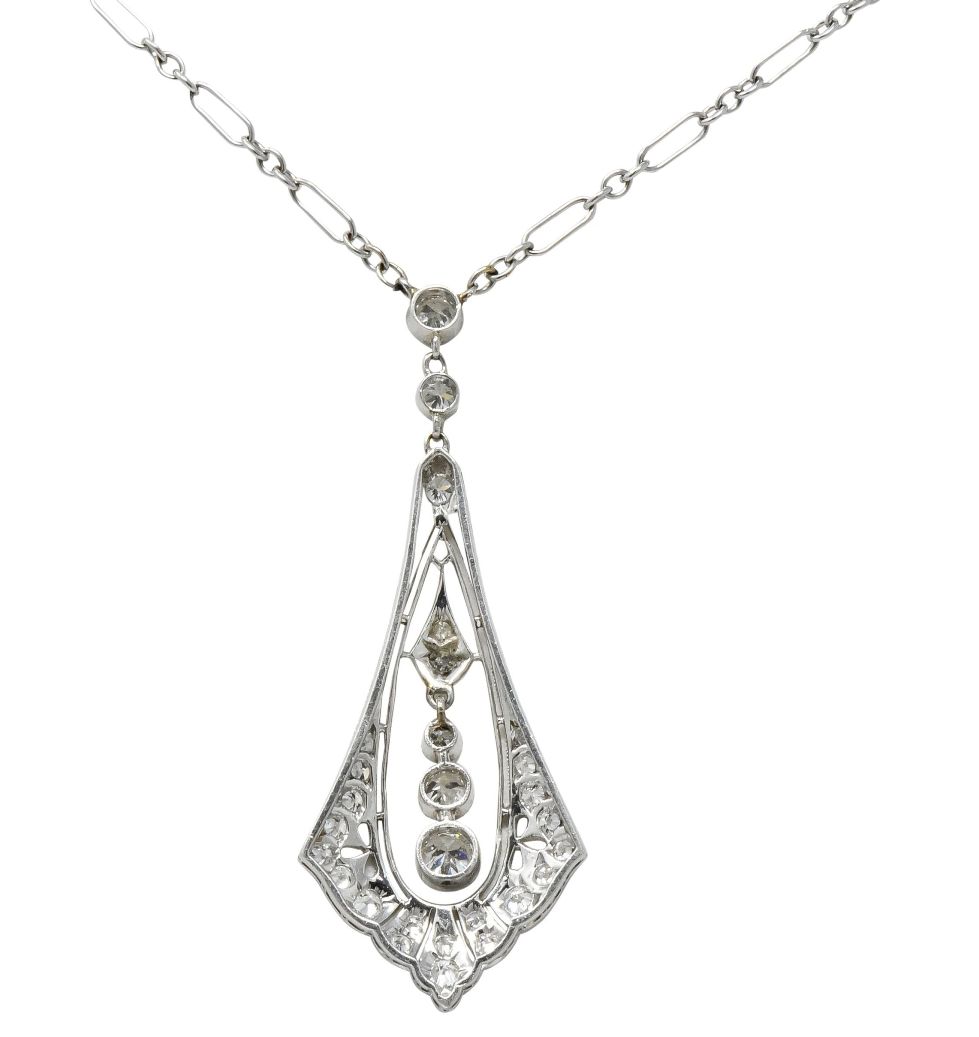 Edwardian 1.40 CTW Diamond Platinum 14 Karat White Gold Drop Necklace Binder Bros. - Wilson's Estate Jewelry