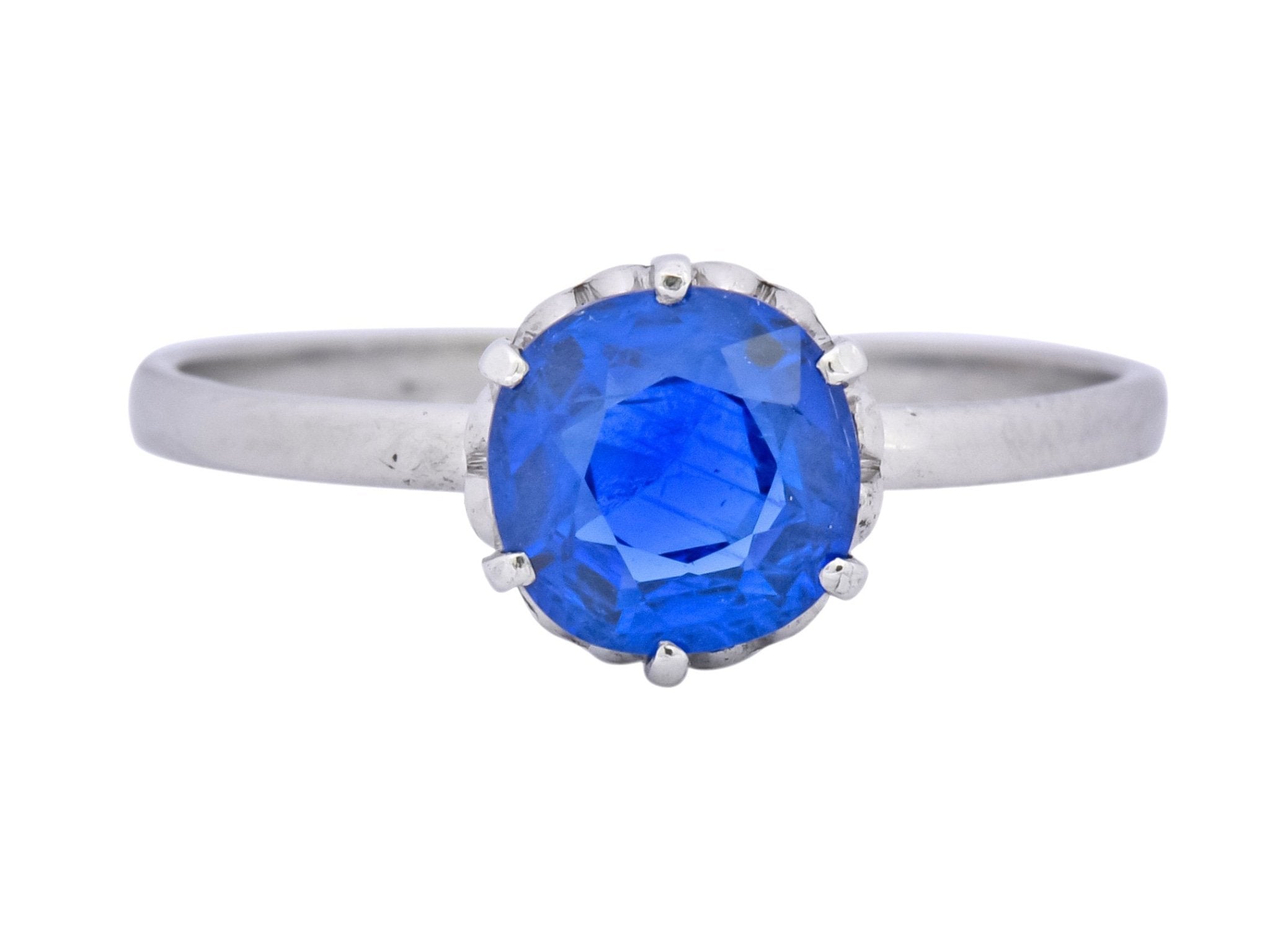 Edwardian 1.59 CTW No Heat Burma Sapphire Platinum Heart Filigree Ring AGL - Wilson's Estate Jewelry