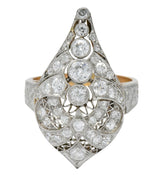 Edwardian 1.60 CTW Old European Diamond Platinum 14 Karat Rose Gold Cocktail Ring - Wilson's Estate Jewelry