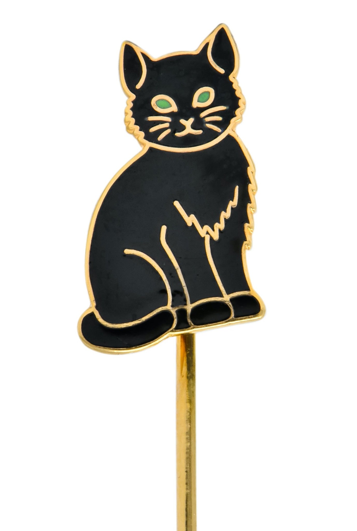 Edwardian 14 Karat Gold Enamel Black Cat Stick Pin - Wilson's Estate Jewelry