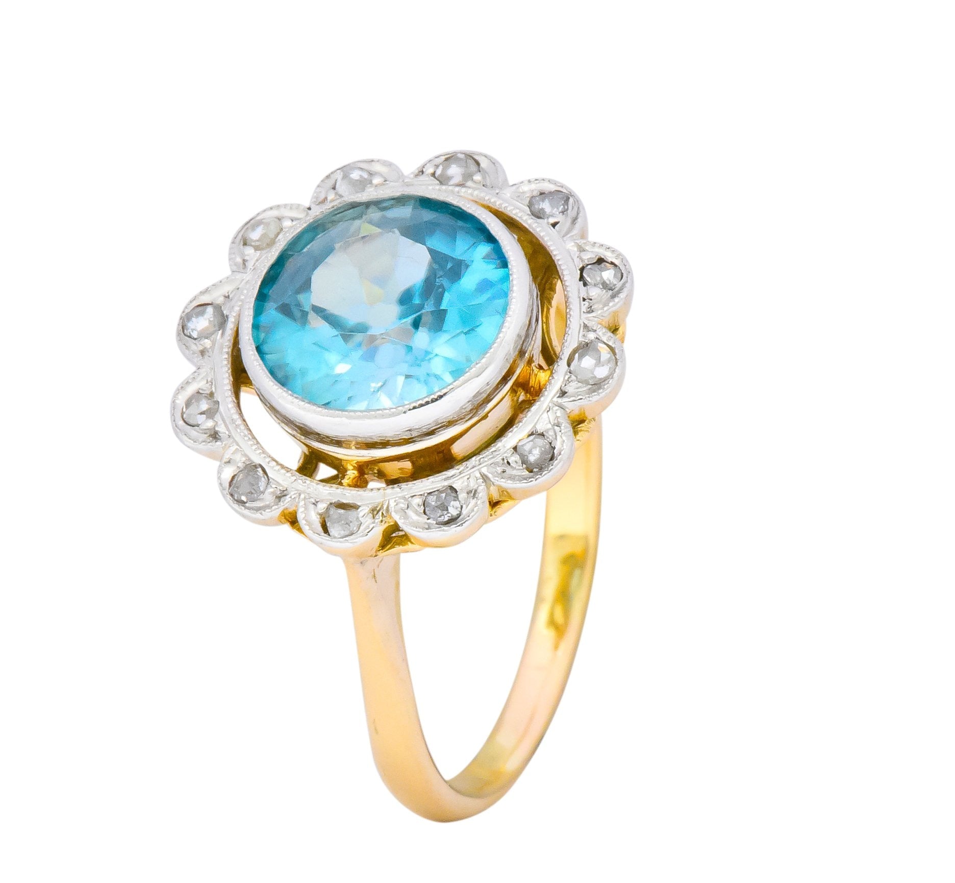 Edwardian 2.20 CTW Zircon Diamond Platinum 14 Karat Gold Ring - Wilson's Estate Jewelry