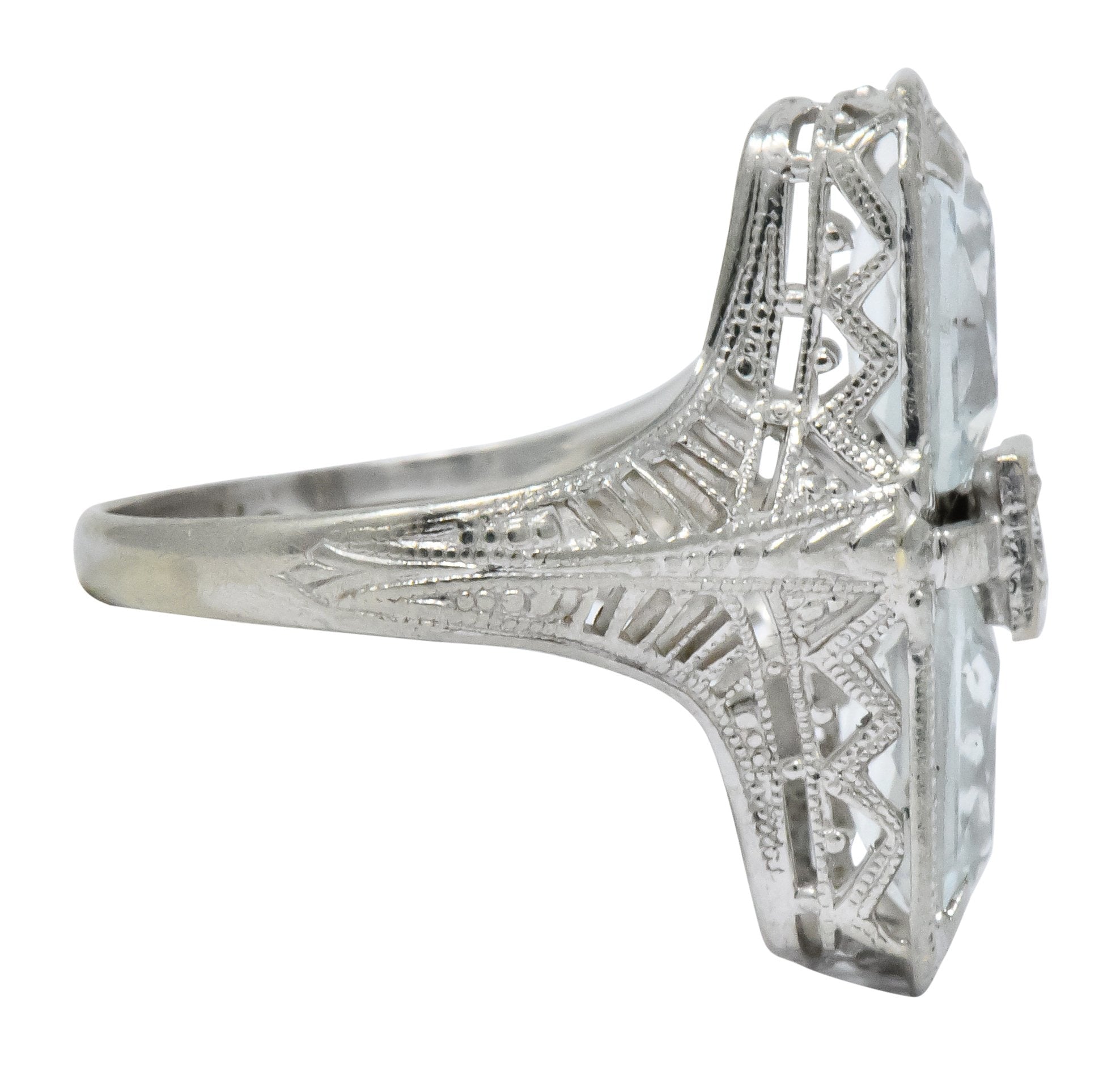 Edwardian 2.60 CTW Aquamarine Diamond 18 Karat White Gold Ring - Wilson's Estate Jewelry