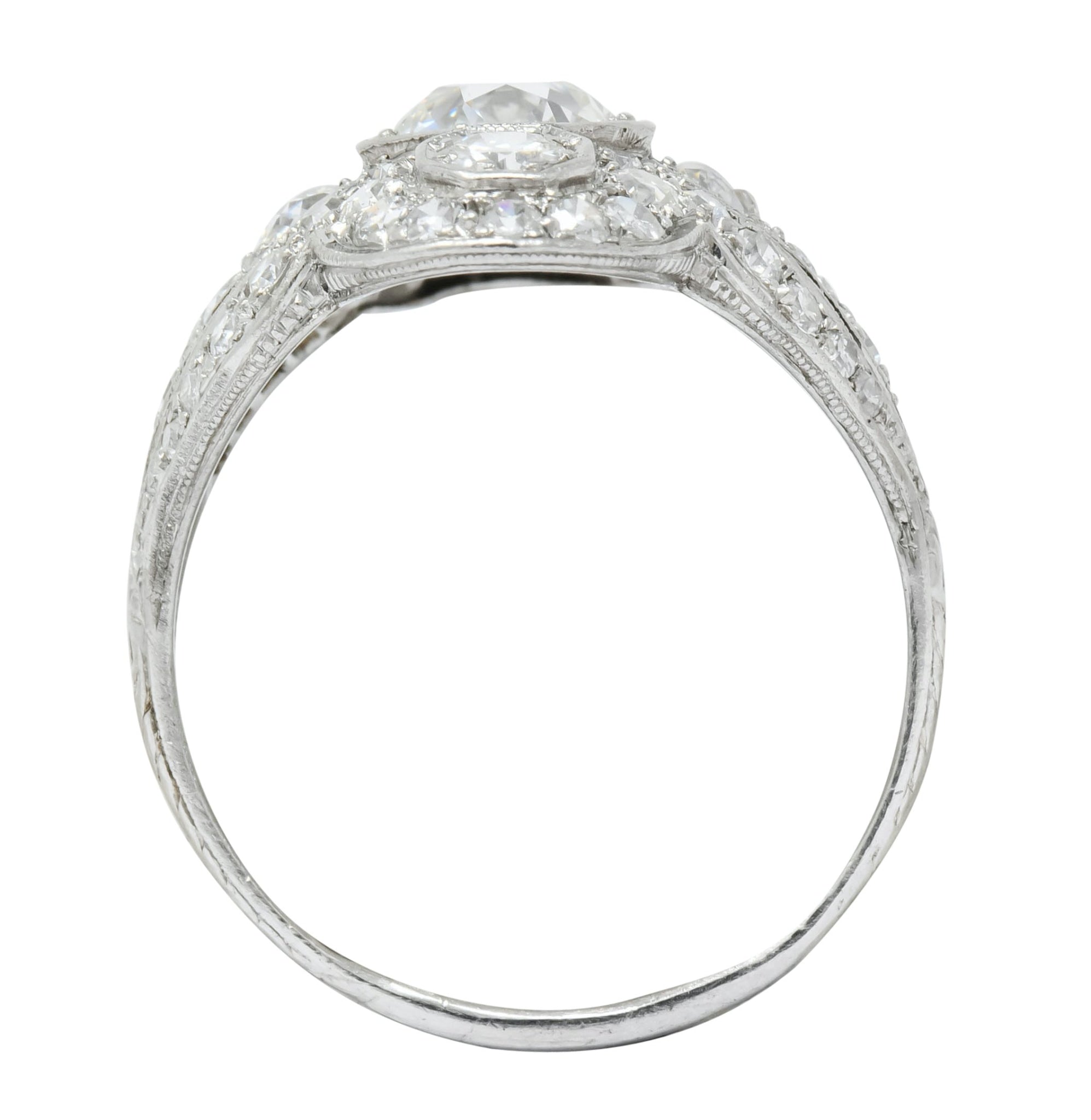 Edwardian 2.60 CTW Old European Diamond Platinum Quatrefoil Dinner Ring - Wilson's Estate Jewelry