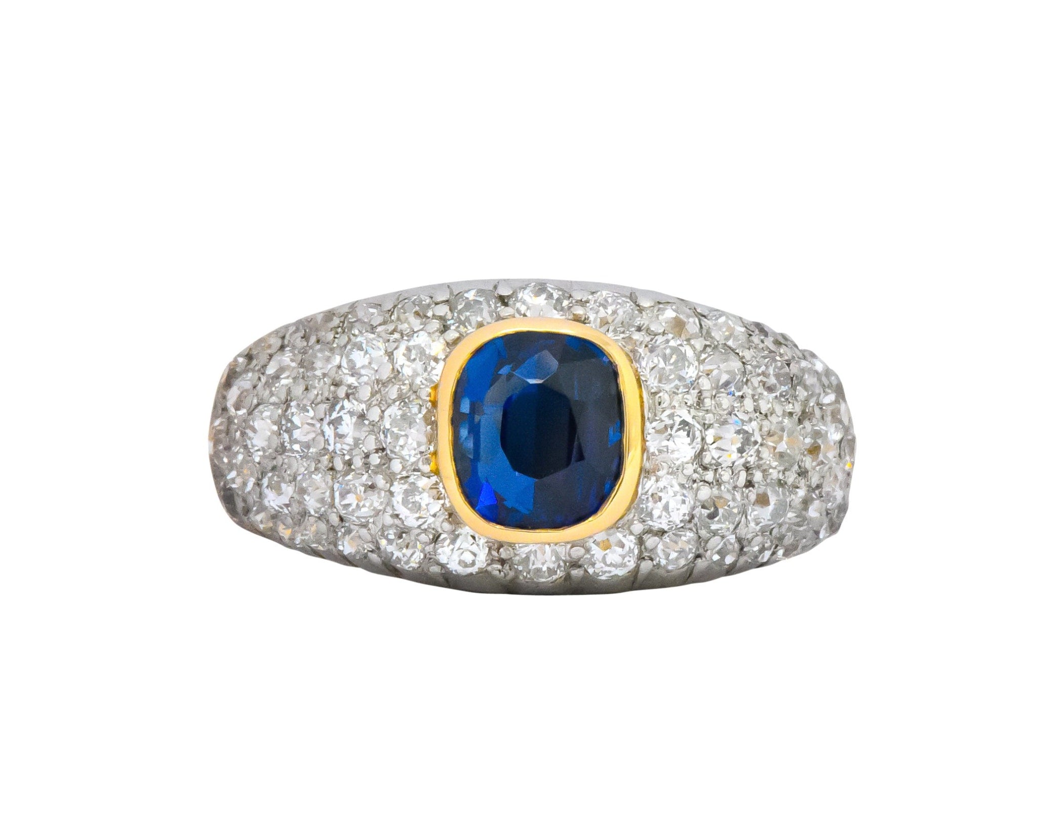 Edwardian 2.75 CTW Sapphire Diamond Platinum-Topped 18 Karat Gold Pave Band Ring Wilson's Estate Jewelry