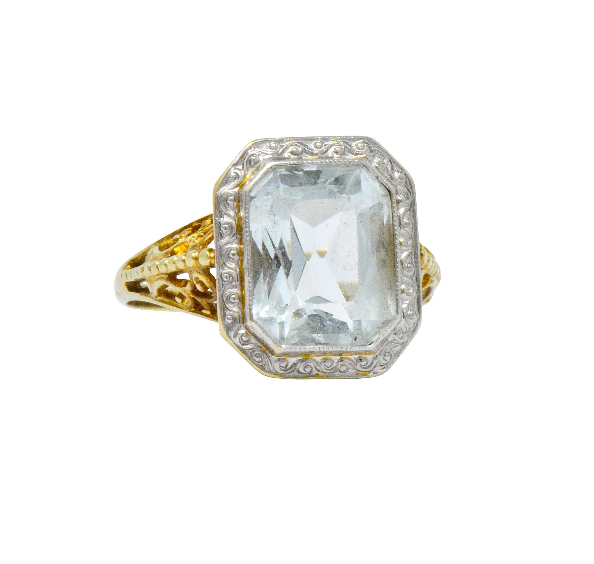 Edwardian 3.00 CTW Aquamarine Platinum-Topped 14 Karat Gold Ring Wilson's Estate Jewelry