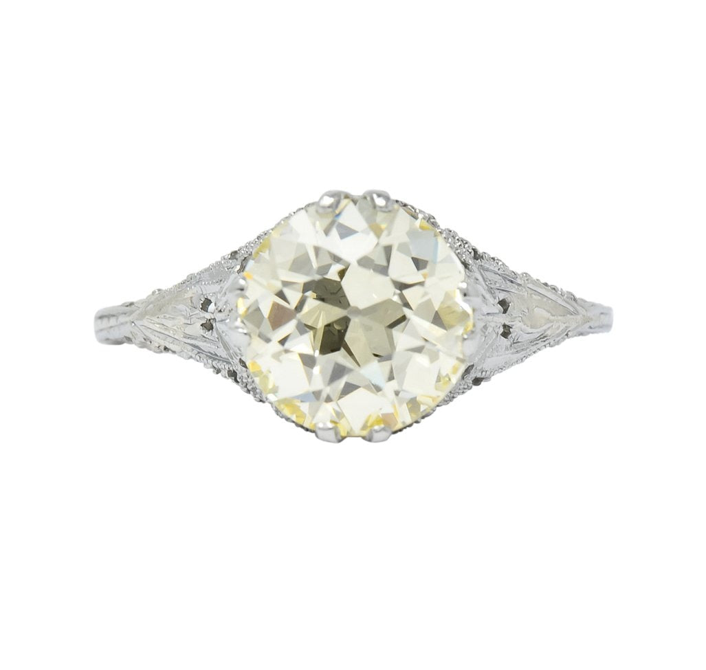 Edwardian 3.01 CTW Diamond 18 Karat White Gold Solitaire Engagement Ring GIA - Wilson's Estate Jewelry