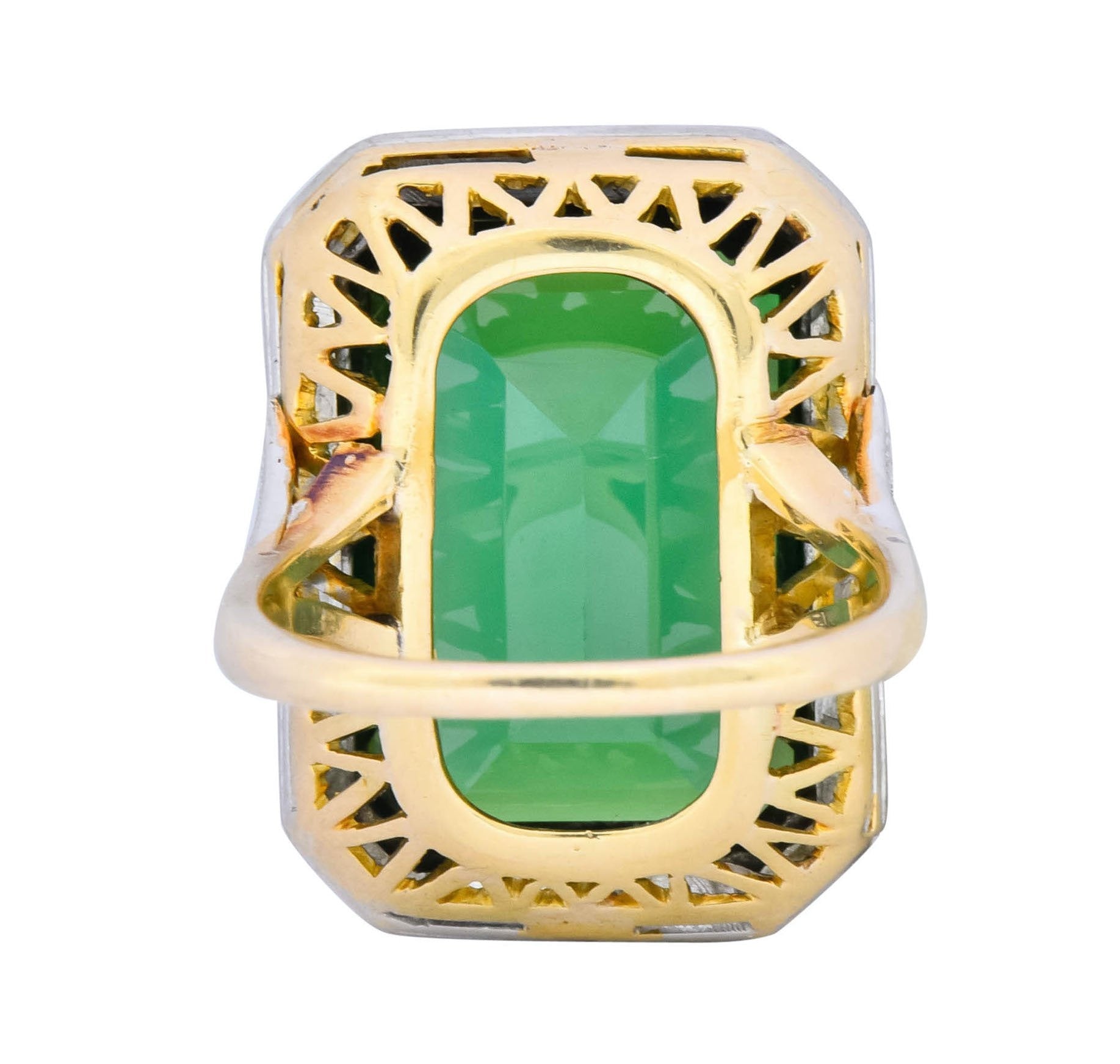 Edwardian 45.28 CTW Green Tourmaline Platinum-Topped 14 Karat Gold Cocktail Ring - Wilson's Estate Jewelry