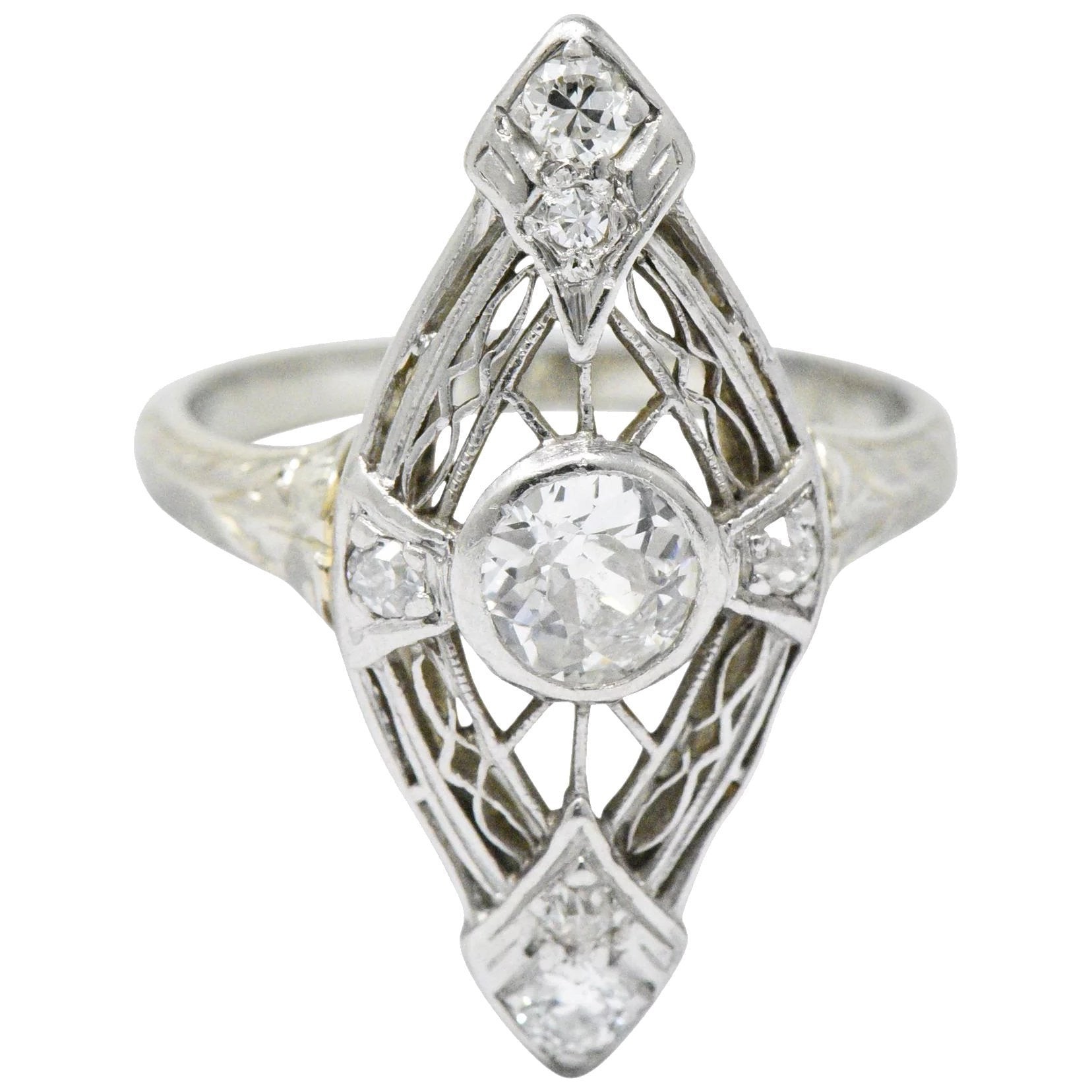 1920's Edwardian 0.57 CTW Diamond Platinum-Topped White Gold Dinner Ring Wilson's Estate Jewelry