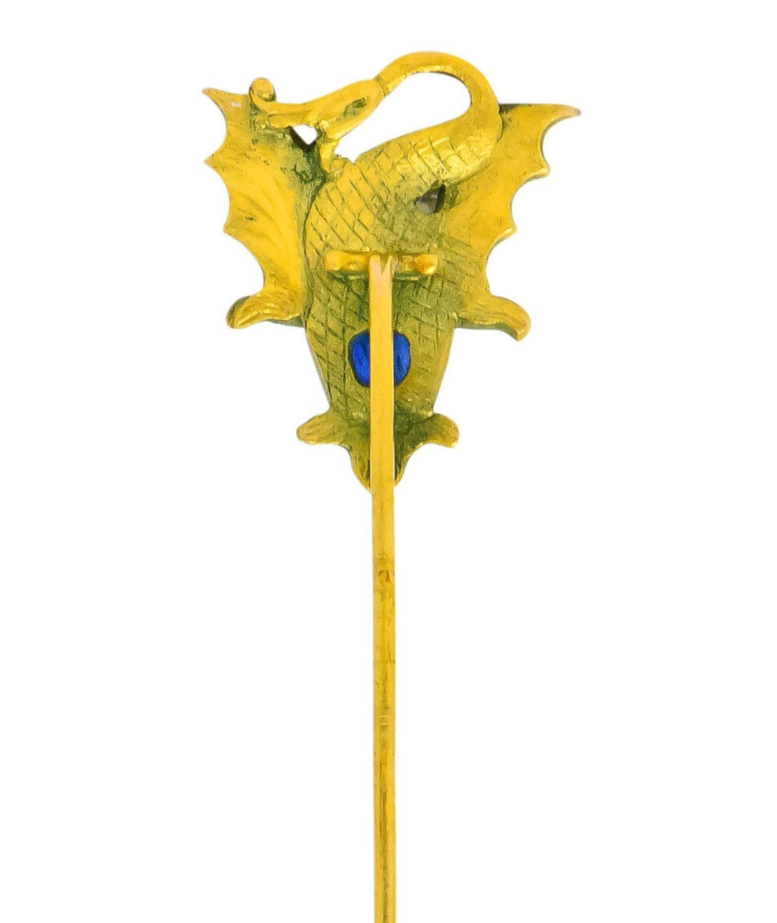 Edwardian 0.82 CTW Sapphire 18 Karat Green Gold Sea Serpent Dragon Stickpin - Wilson's Estate Jewelry