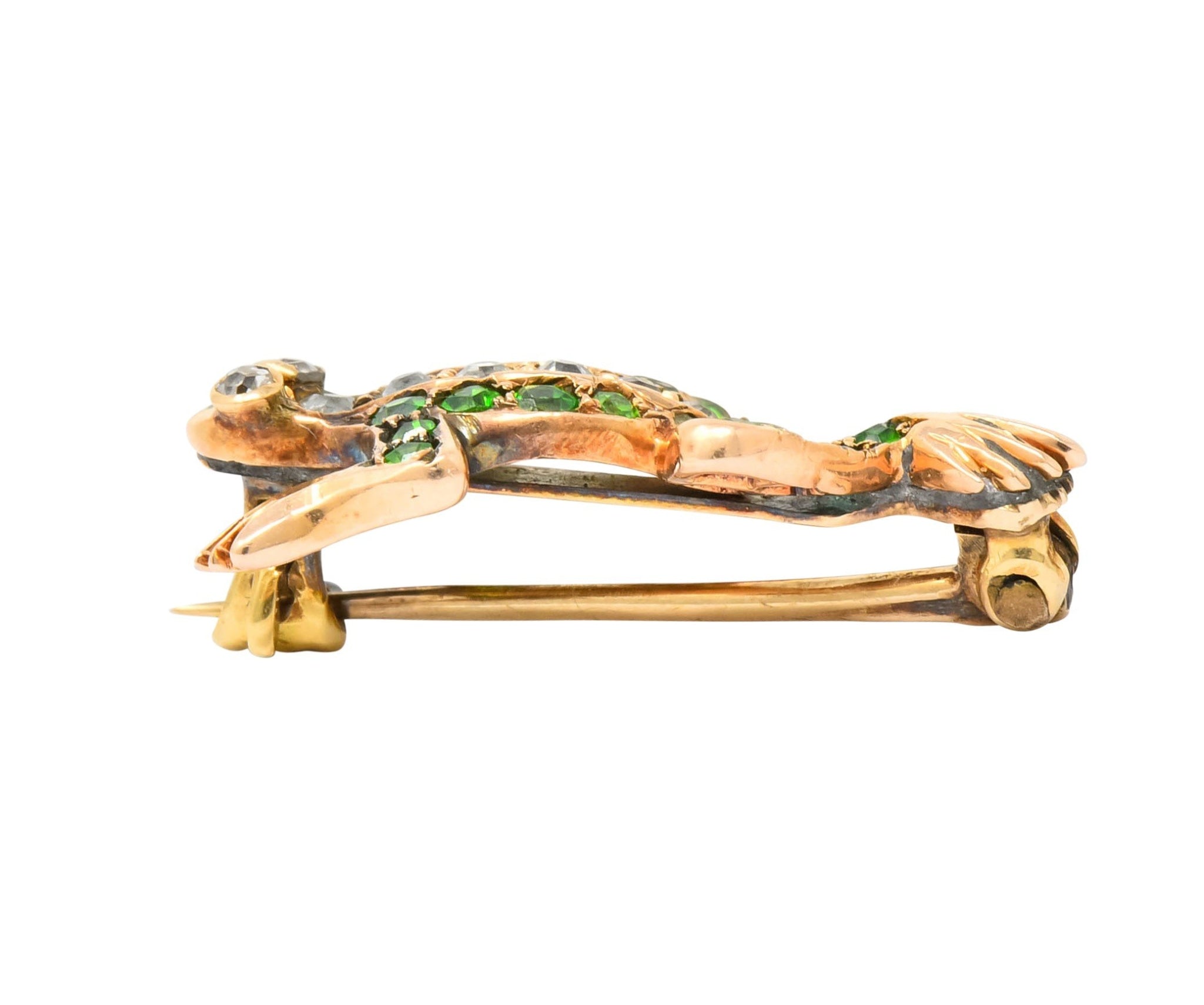 Edwardian Diamond Demantoid Garnet 14 Karat Gold Frog Brooch Circa 1900 - Wilson's Estate Jewelry