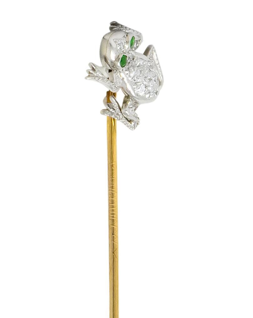 Edwardian Diamond Demantoid Garnet Platinum Gold Frog Stickpin - Wilson's Estate Jewelry