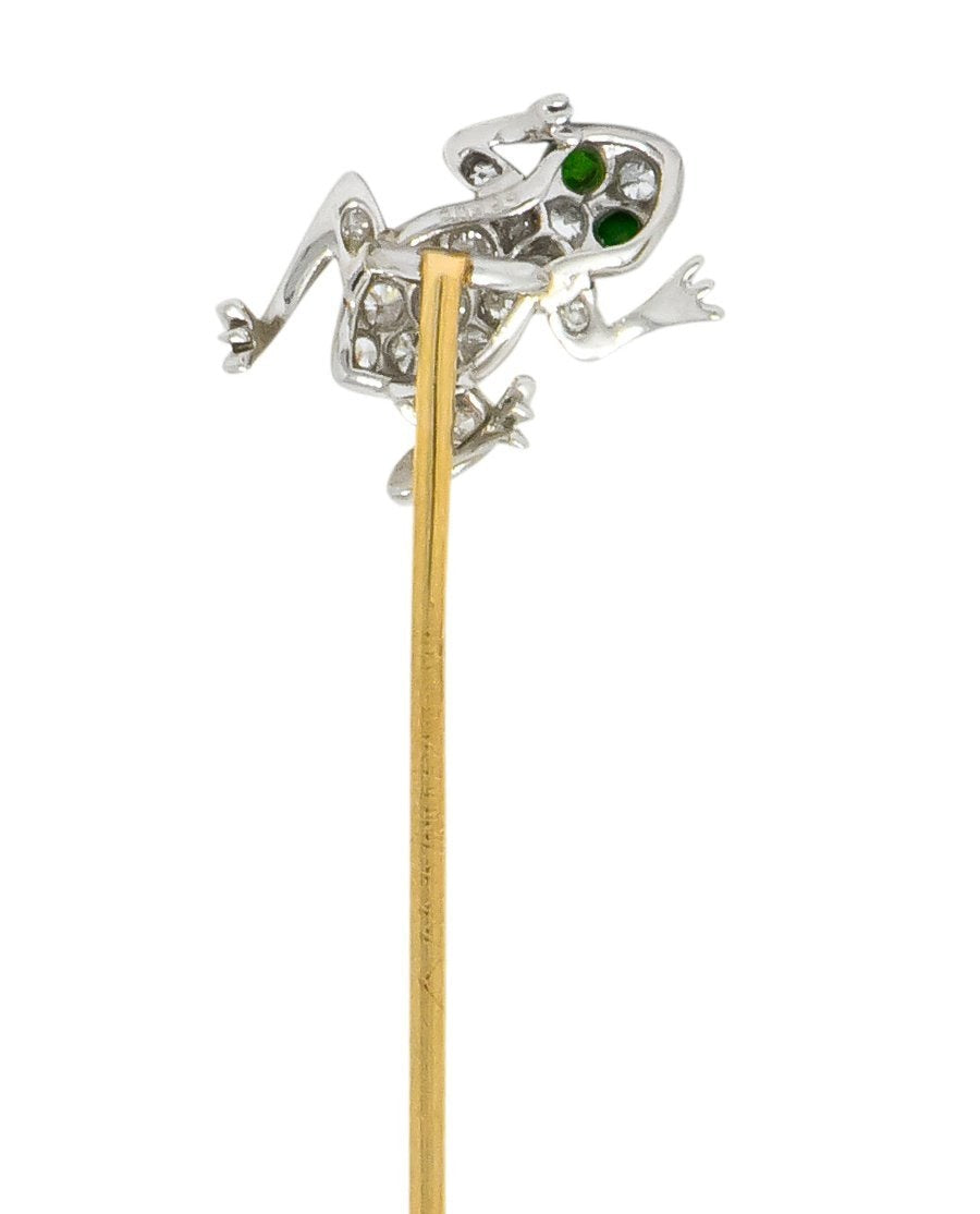 Edwardian Diamond Demantoid Garnet Platinum Gold Frog Stickpin - Wilson's Estate Jewelry